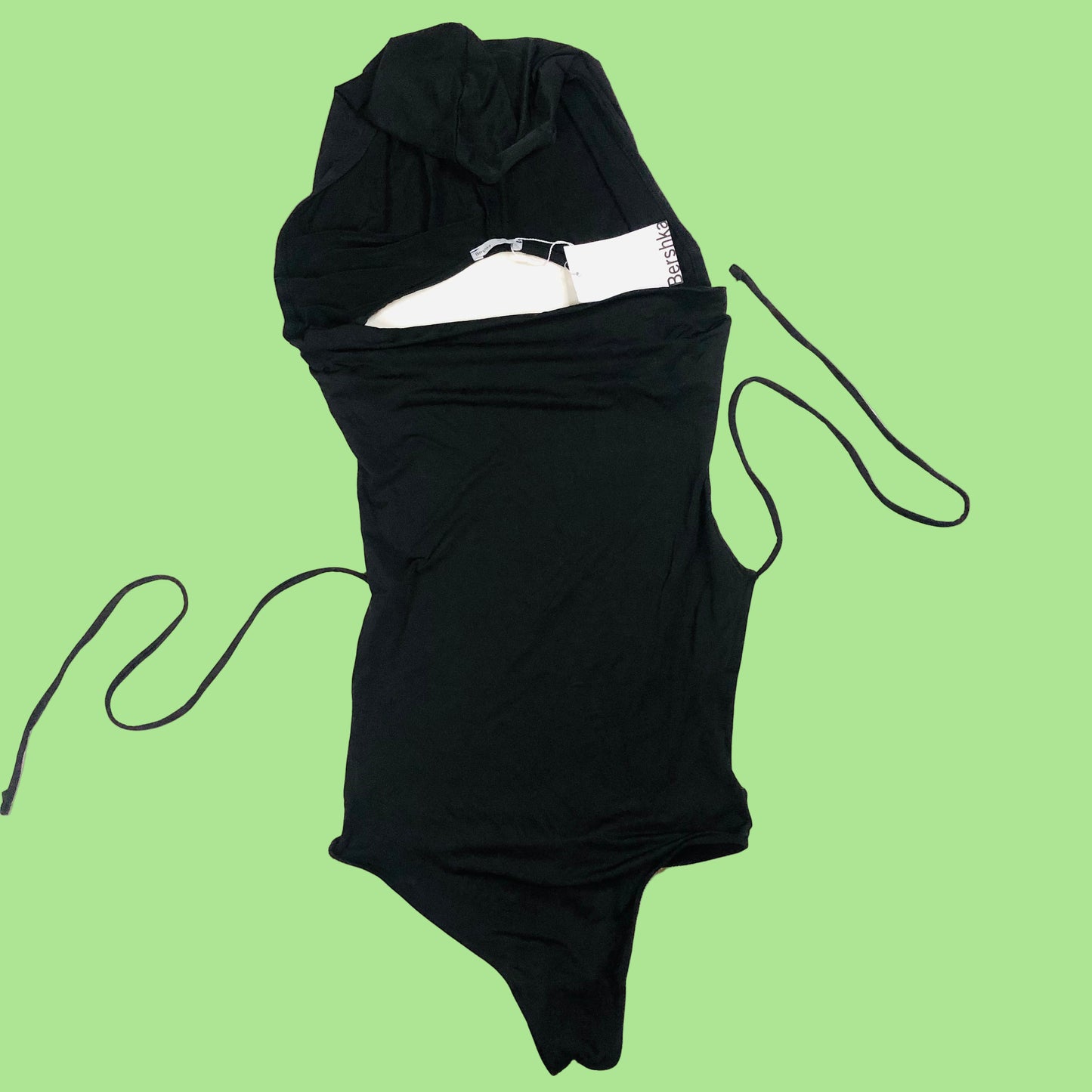 Bershka Black Backless Hooded Cowl Neck Bodysuit Festival Summer Size Small NEW