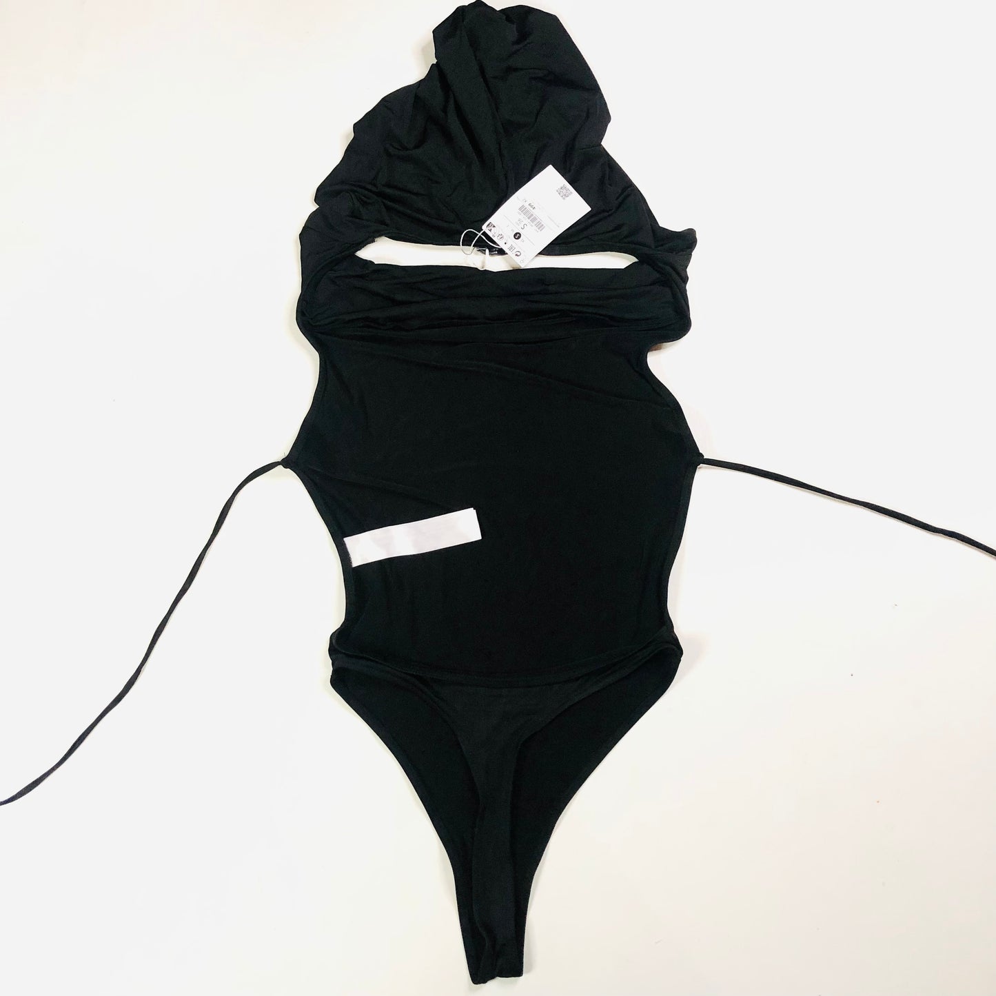 Bershka Black Backless Hooded Cowl Neck Bodysuit Festival Summer Size Small NEW