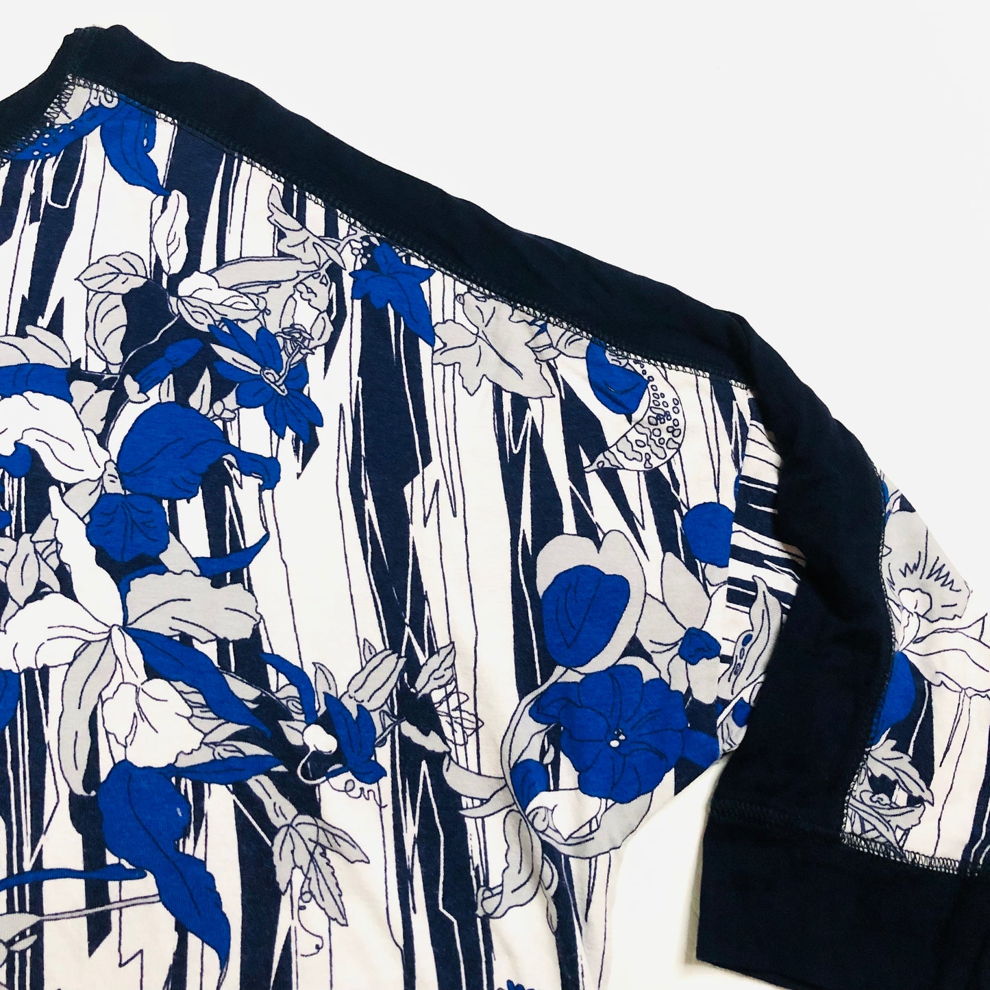 Roman Blue Floral Print Batwing Sleeve Stretch Jersey Top Size 18
