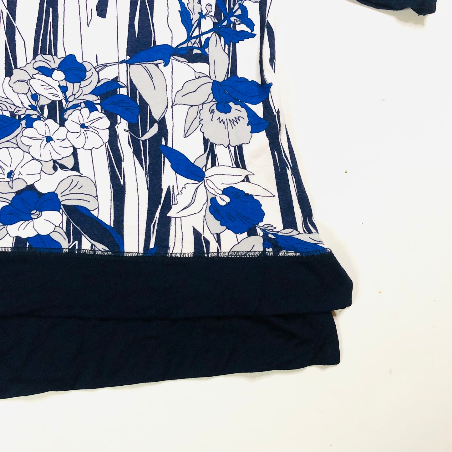 Roman Blue Floral Print Batwing Sleeve Stretch Jersey Top Size 18