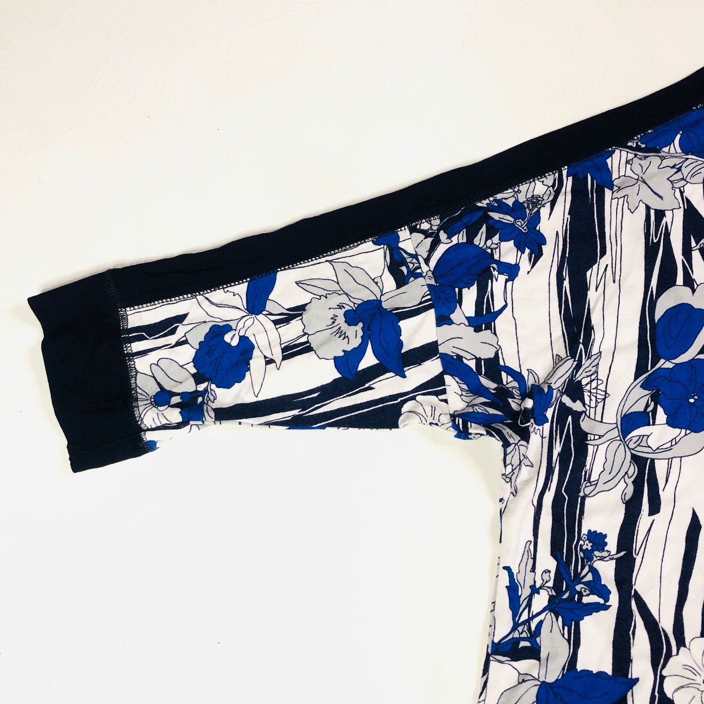 Roman Blue Floral Print Batwing Sleeve Stretch Jersey Top Size 18