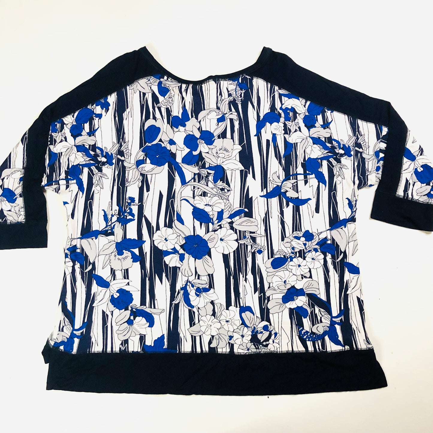 Roman Blue Floral Print Batwing Sleeve Stretch Jersey Top Size 18