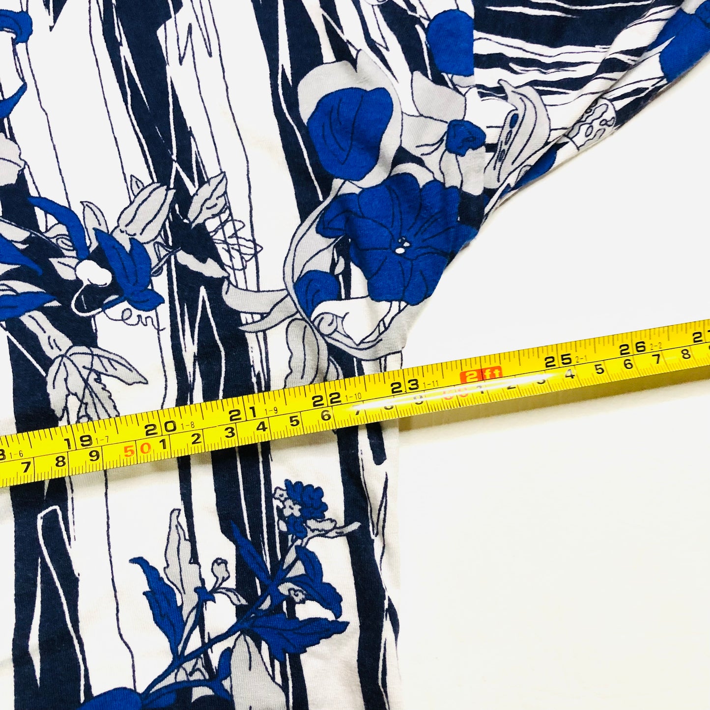 Roman Blue Floral Print Batwing Sleeve Stretch Jersey Top Size 18
