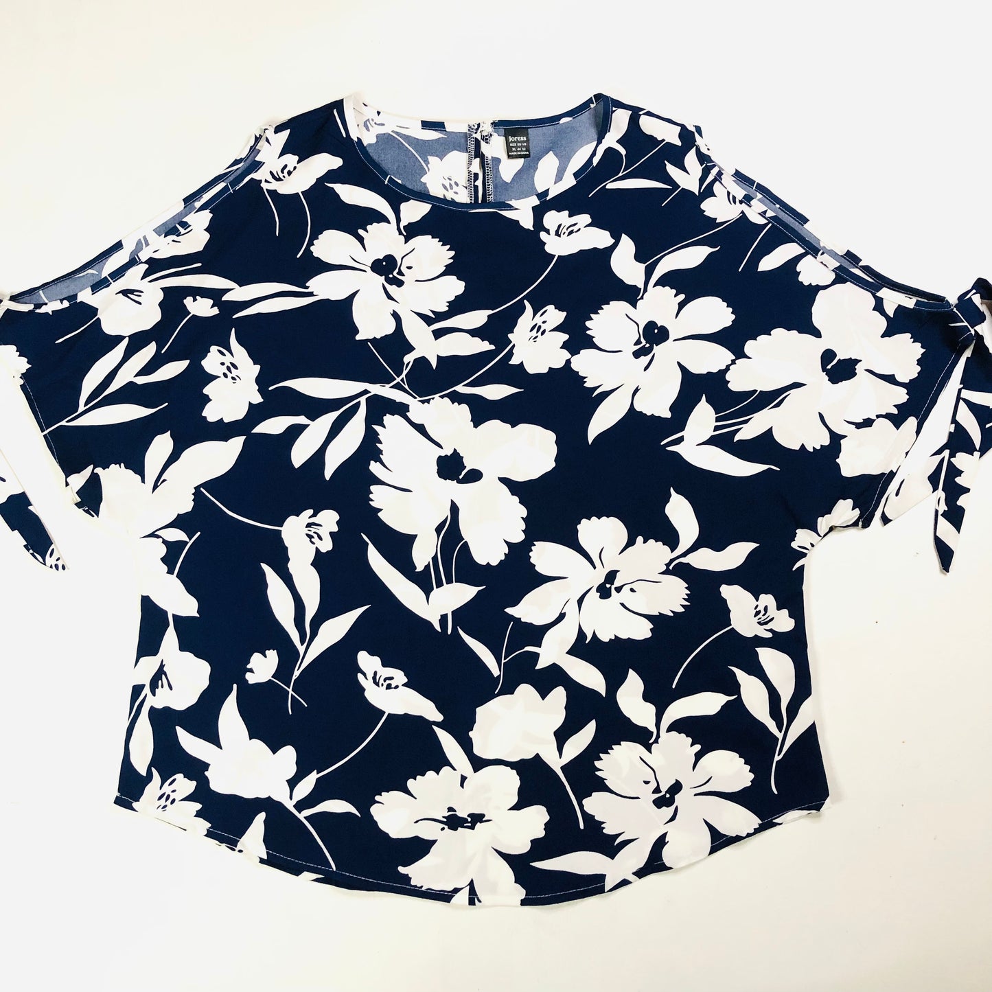 Joress Navy White Floral Cold Shoulder Bow Detail Blouse Top Size XL UK 16