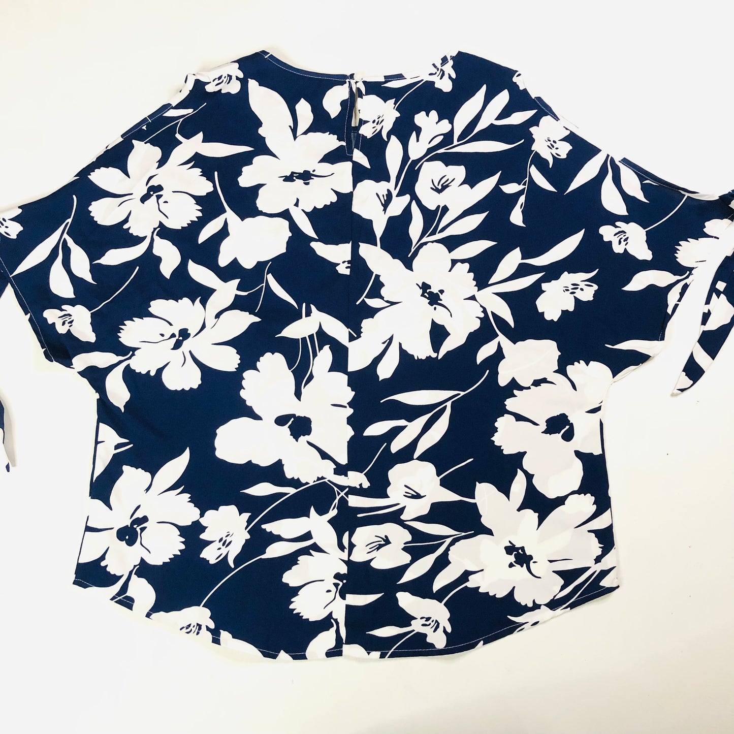 Joress Navy White Floral Cold Shoulder Bow Detail Blouse Top Size XL UK 16