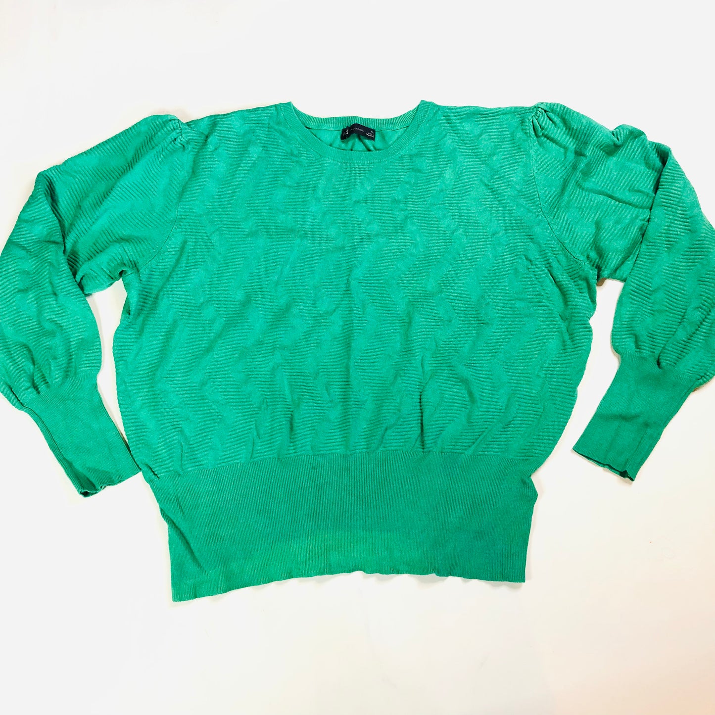 Marks & Spencer Green Textured Crew Neck Blouson Sleeve Jumper Size XL (16)