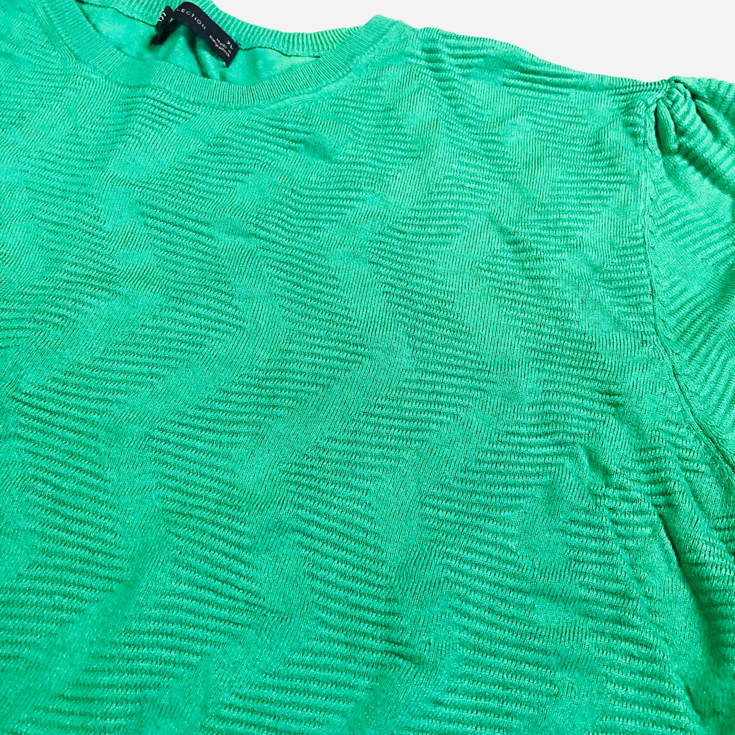 Marks & Spencer Green Textured Crew Neck Blouson Sleeve Jumper Size XL (16)