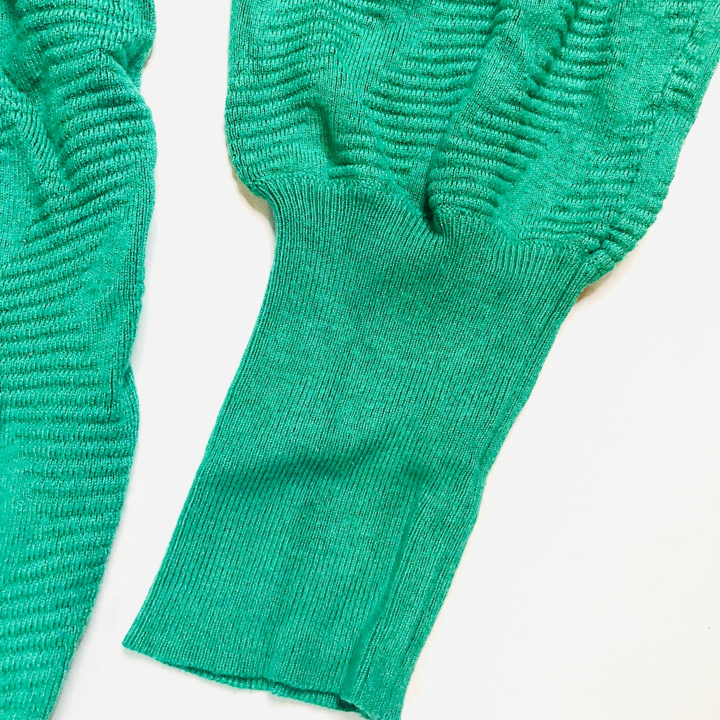 Marks & Spencer Green Textured Crew Neck Blouson Sleeve Jumper Size XL (16)