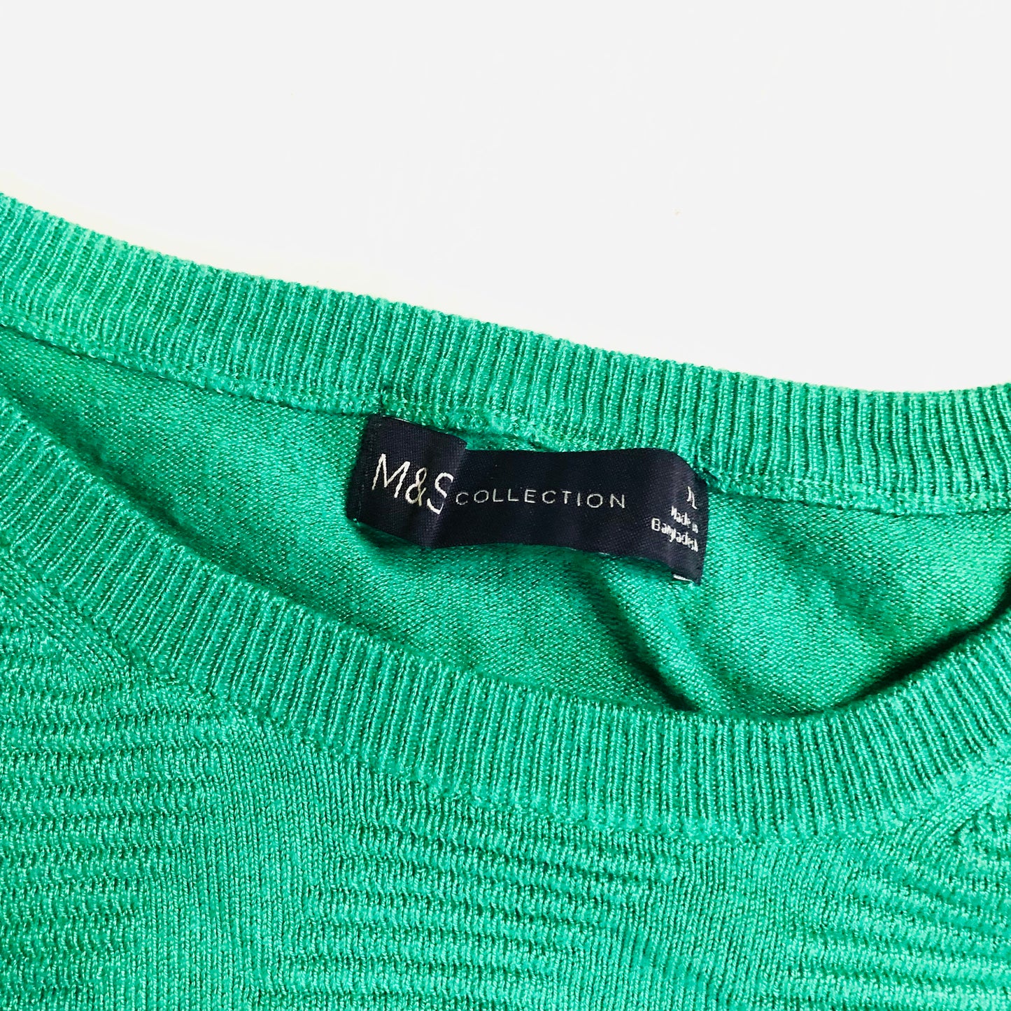 Marks & Spencer Green Textured Crew Neck Blouson Sleeve Jumper Size XL (16)