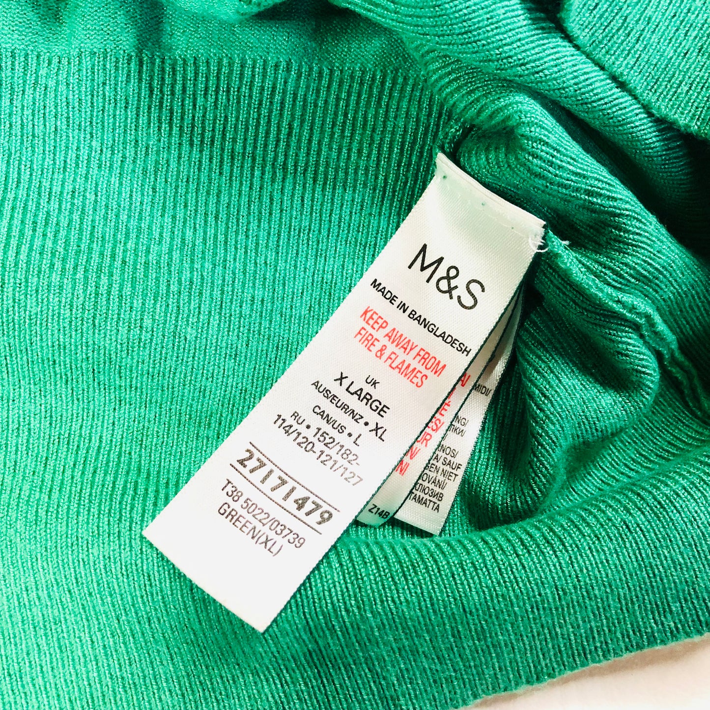 Marks & Spencer Green Textured Crew Neck Blouson Sleeve Jumper Size XL (16)