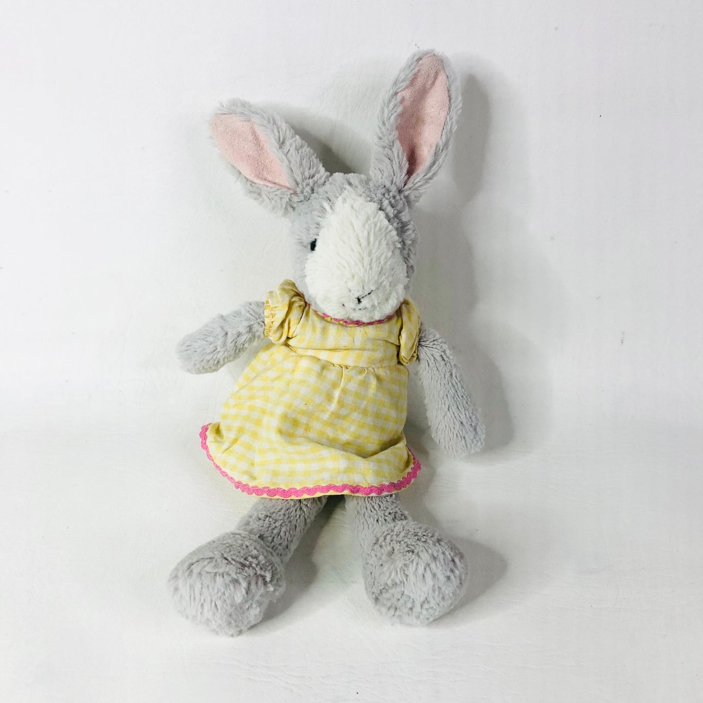 Laura Ashley Grey Bunny Rabbit Soft Toy In Yellow Gingham Dress