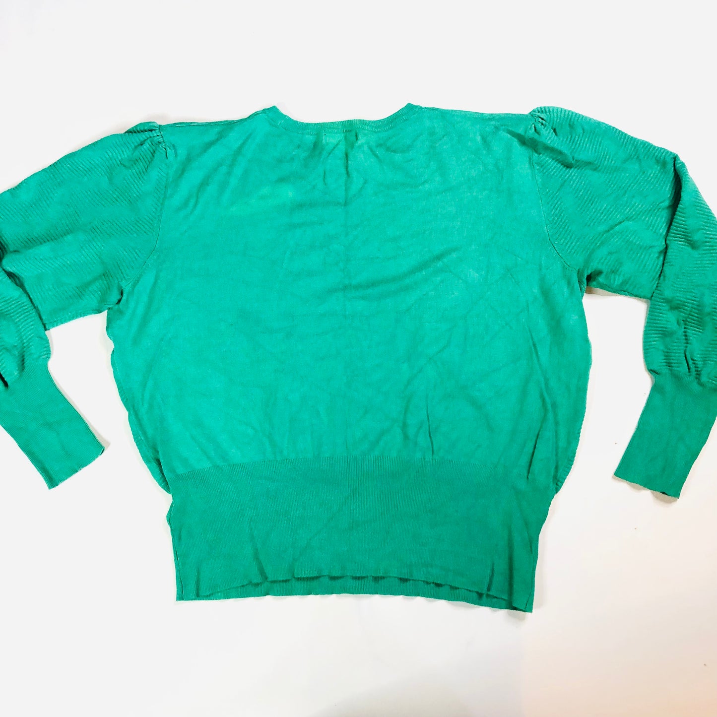 Marks & Spencer Green Textured Crew Neck Blouson Sleeve Jumper Size XL (16)