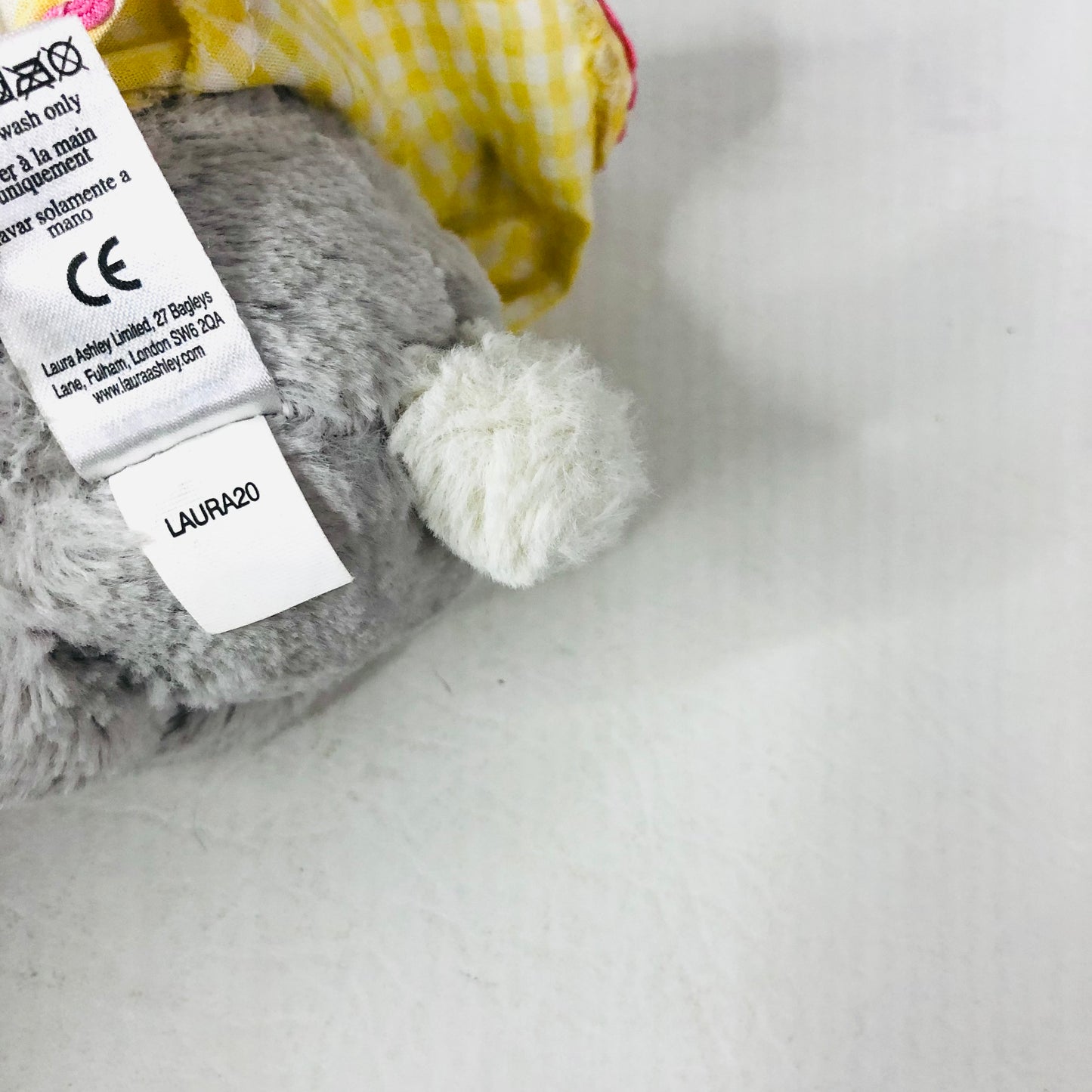 Laura Ashley Grey Bunny Rabbit Soft Toy In Yellow Gingham Dress
