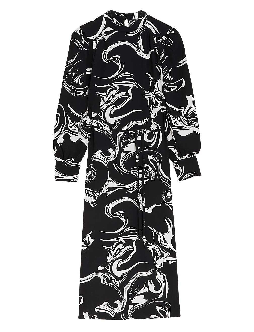 M&S | Black and White Swirl | Long Sleeve Midi Shift Column Dress | Size UK 8 | Monochrome