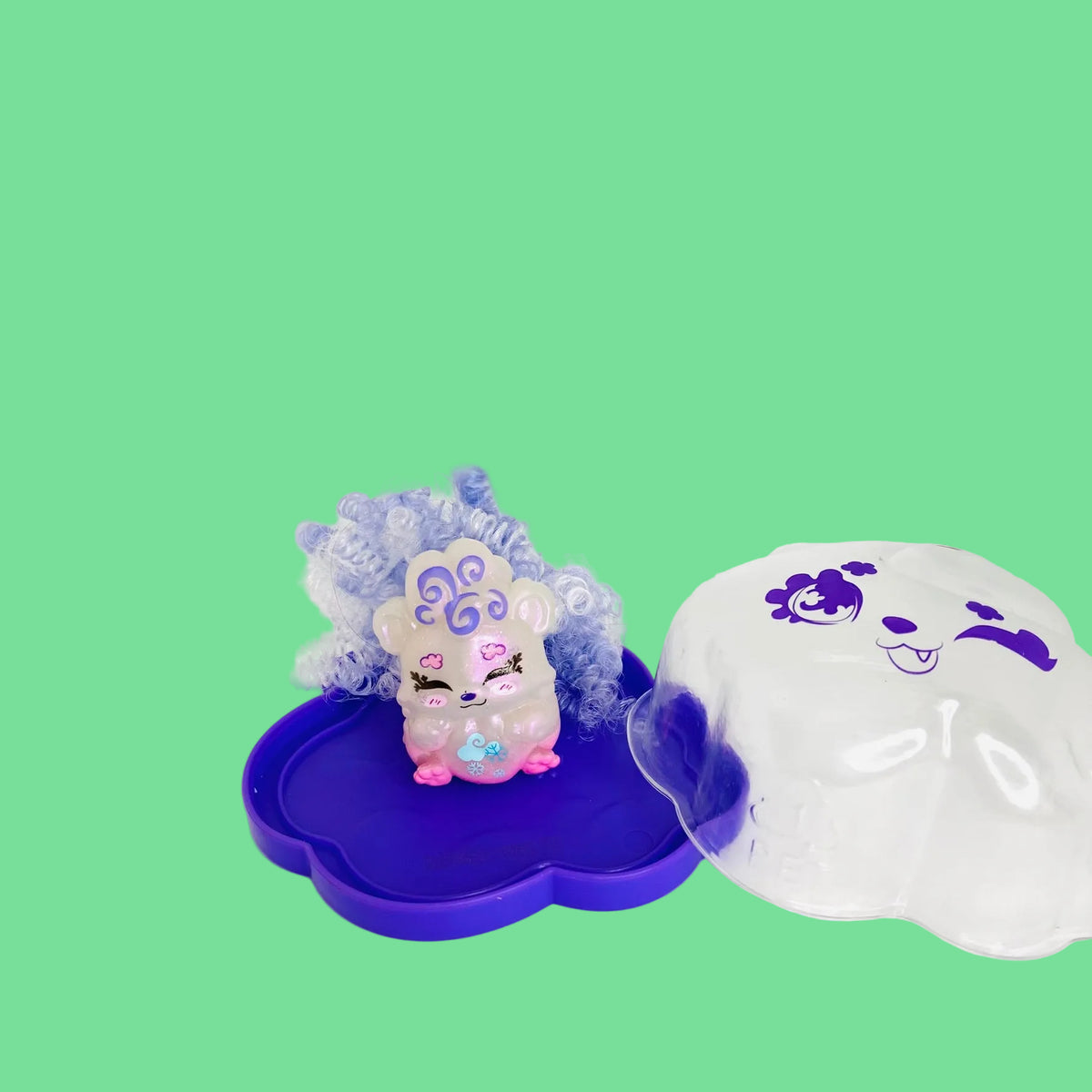 Mattel | Cloudees | Mini Figure | Purple Curly Hair | Snowflake Pet with Cloud Stand
