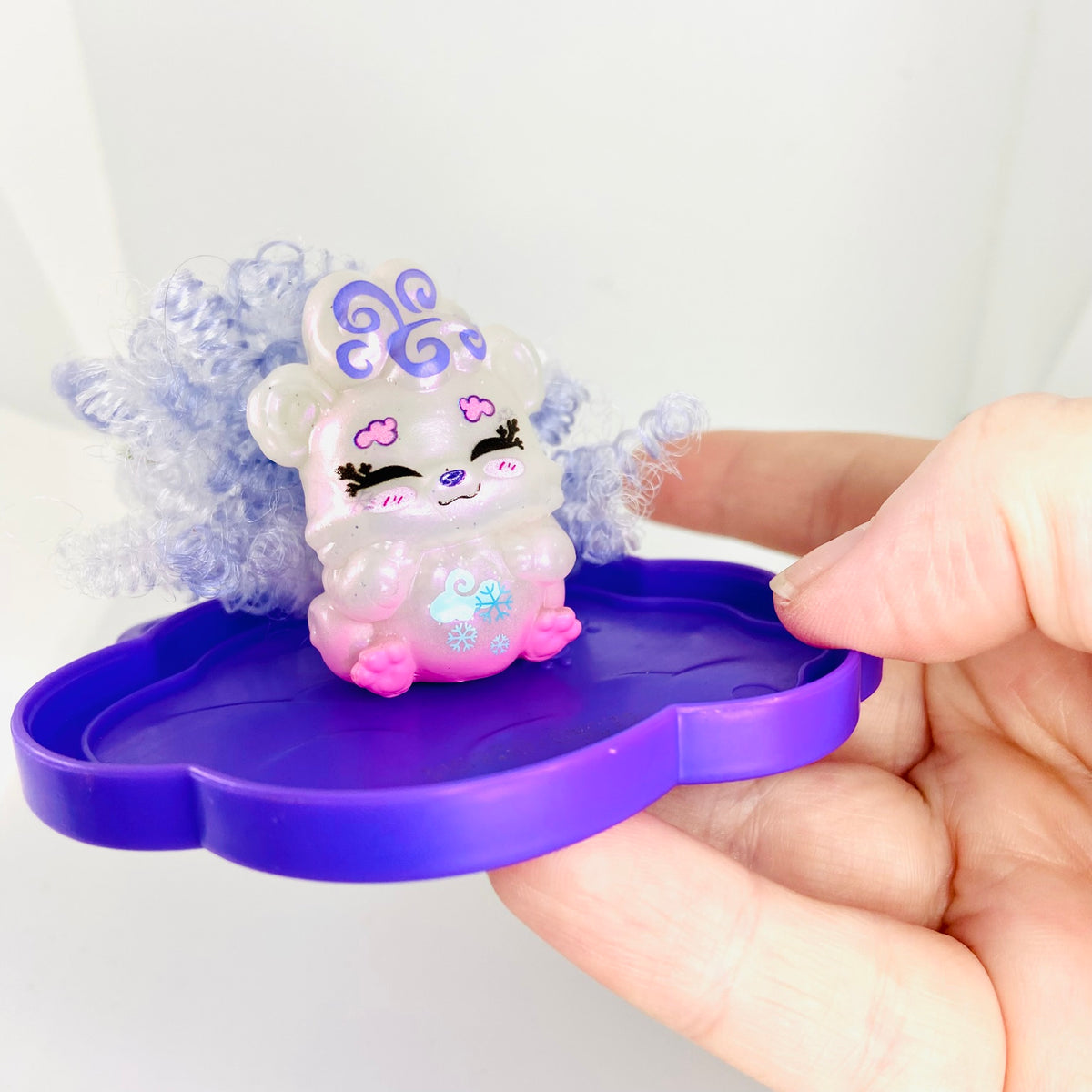 Mattel | Cloudees | Mini Figure | Purple Curly Hair | Snowflake Pet with Cloud Stand