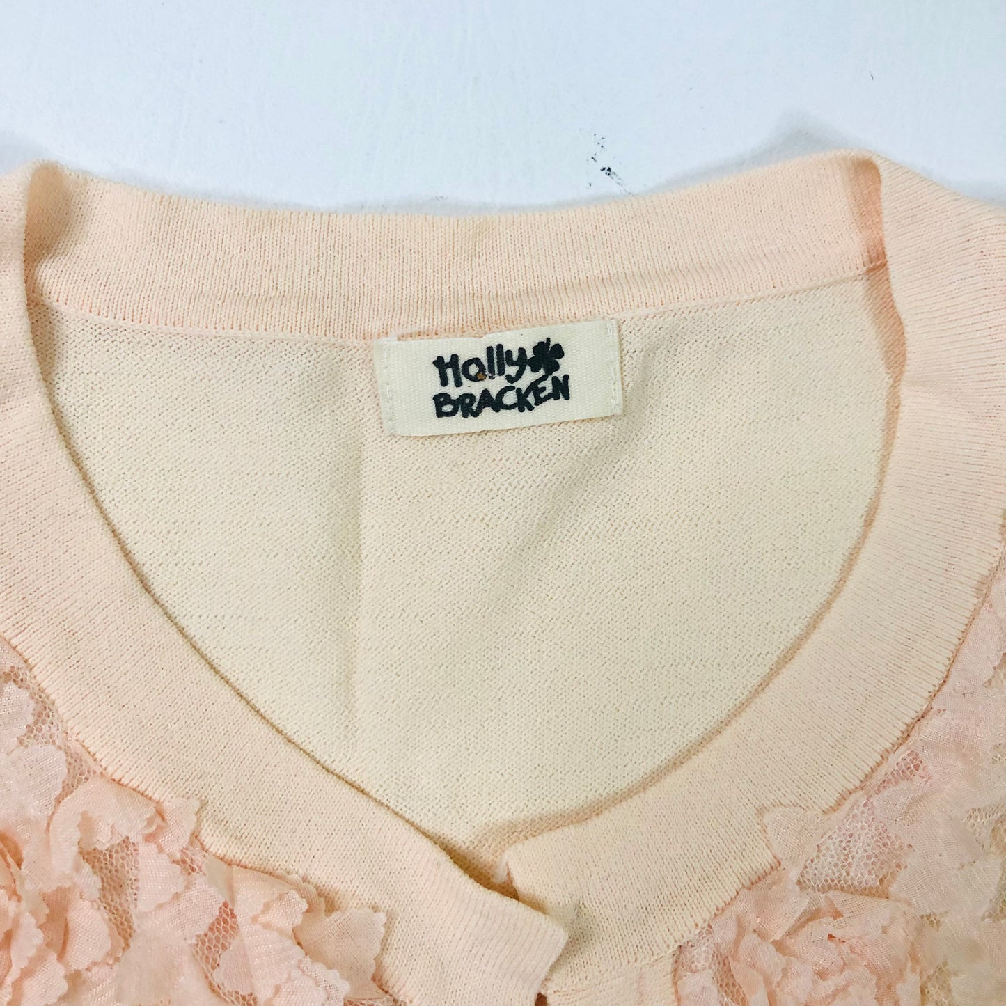 Molly Bracken Designer Peach Chiffon Floral Applique Bolero Cardigan Size 8/10