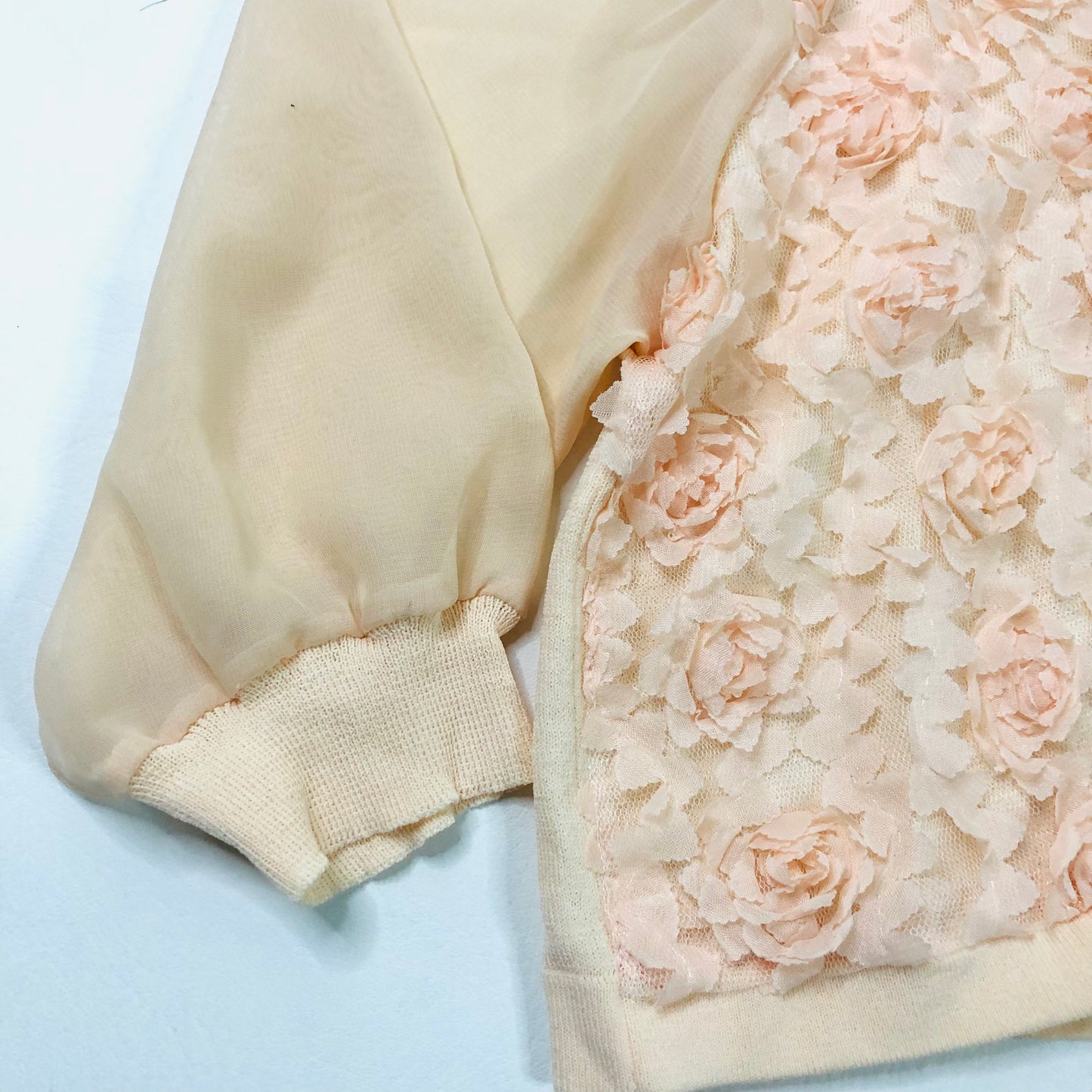 Molly Bracken Designer Peach Chiffon Floral Applique Bolero Cardigan Size 8/10