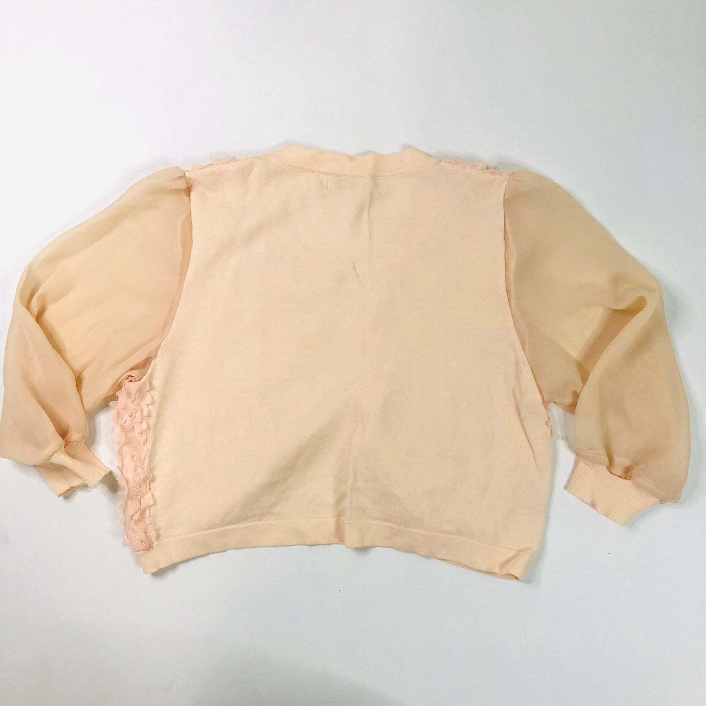 Molly Bracken Designer Peach Chiffon Floral Applique Bolero Cardigan Size 8/10