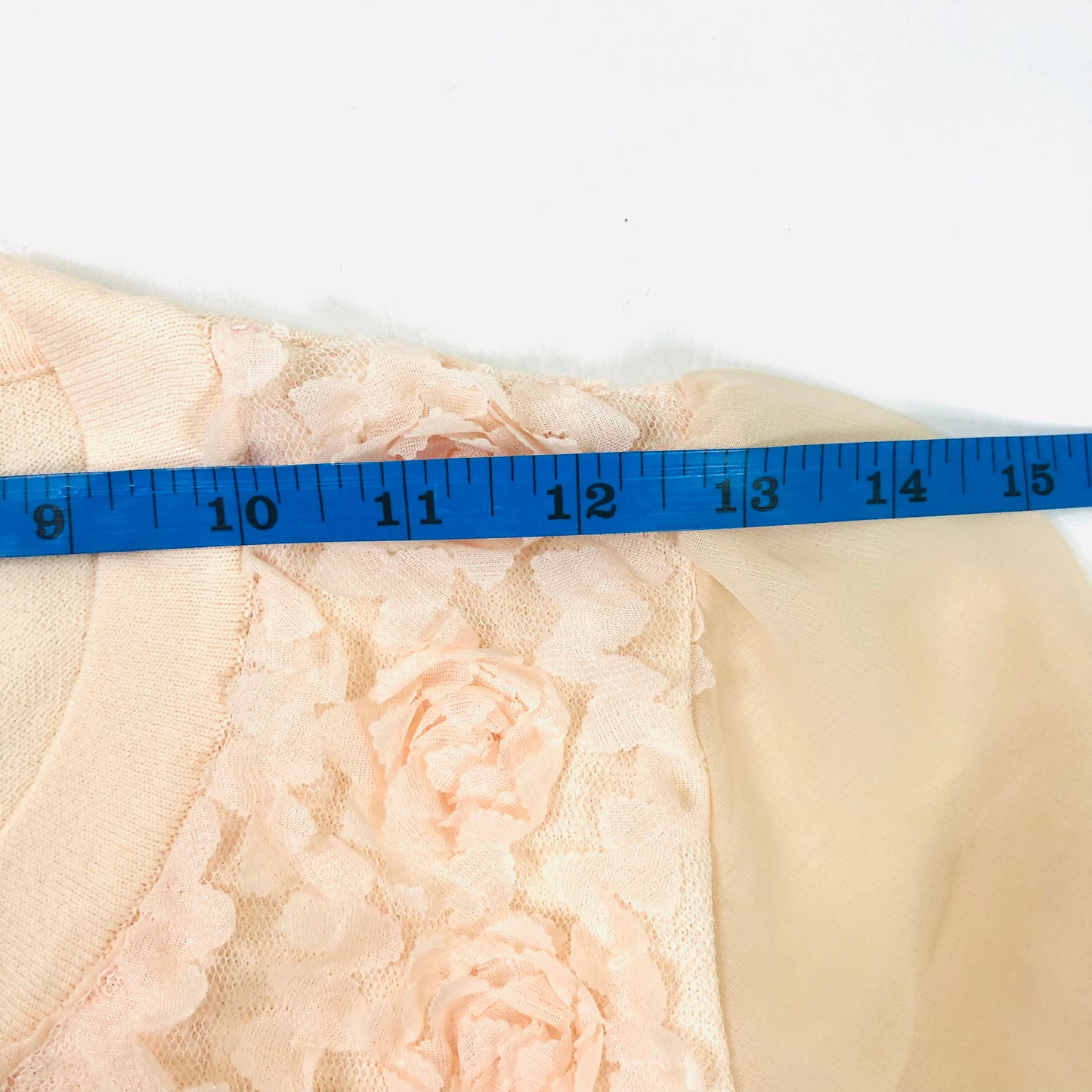 Molly Bracken Designer Peach Chiffon Floral Applique Bolero Cardigan Size 8/10