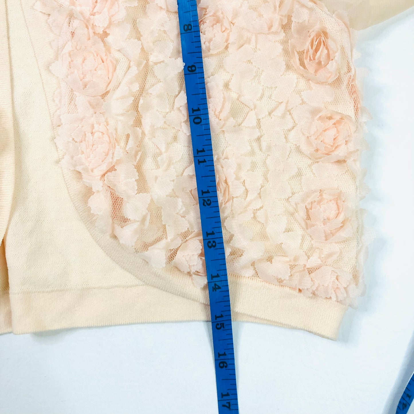 Molly Bracken Designer Peach Chiffon Floral Applique Bolero Cardigan Size 8/10