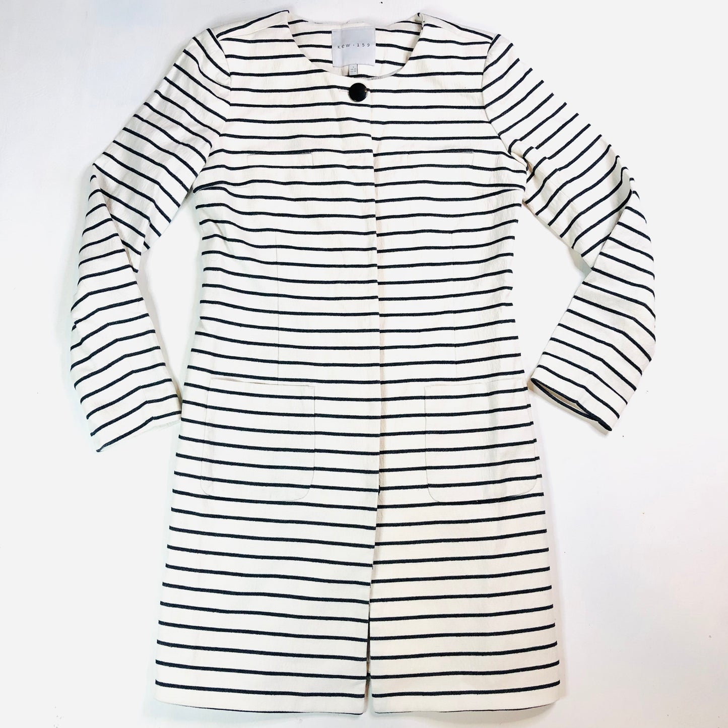 Kew 159 Monochrome Thin Striped Coat Dress – Chic Parisian Style - Size UK 10