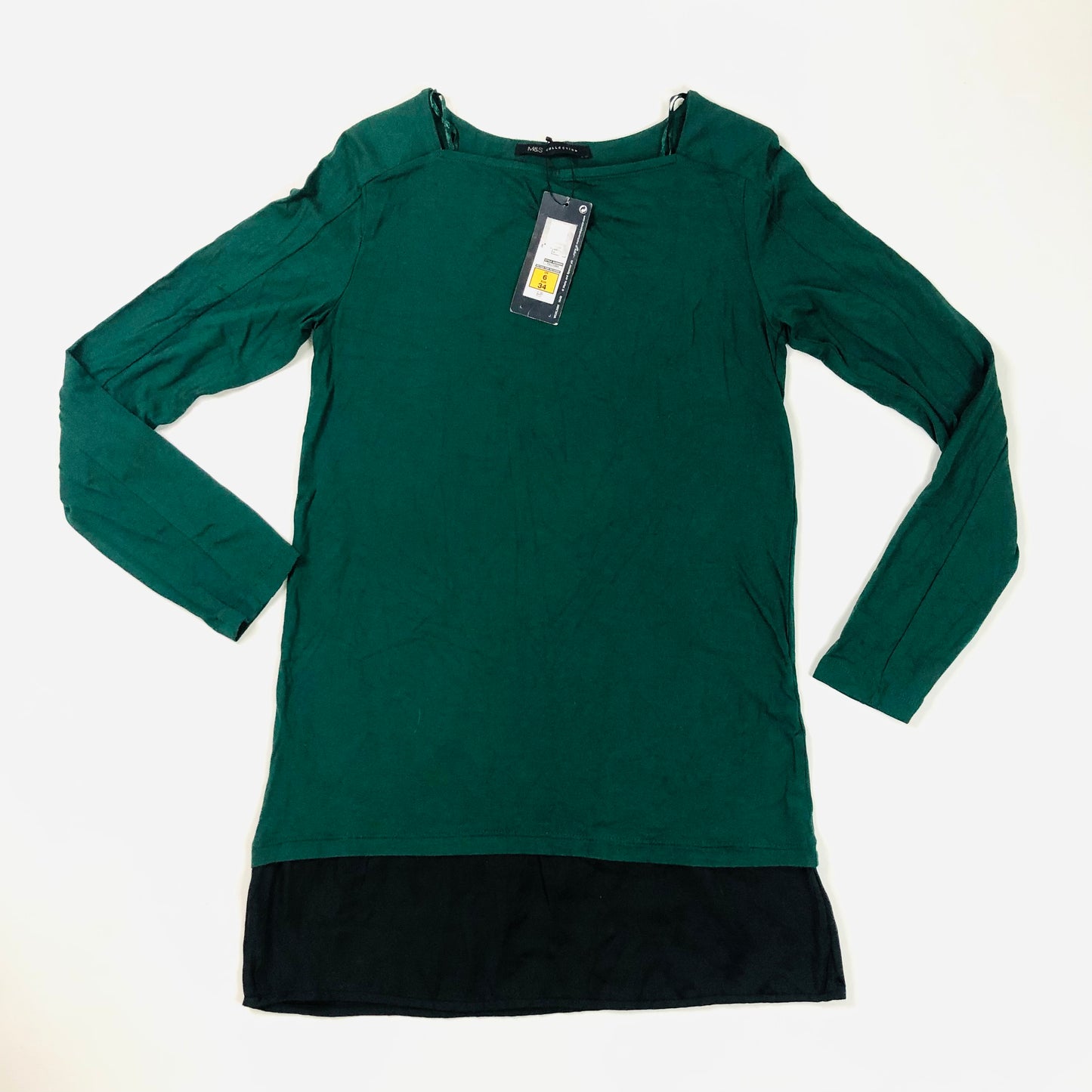 M&S Collection Top Longline Size 6 Bottle Green Contrast Black Hem  RRP £25 NEW