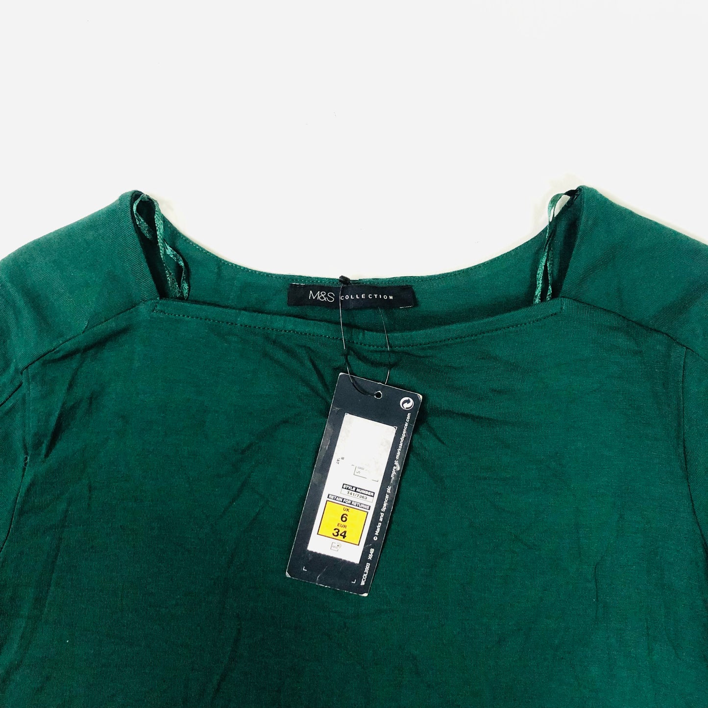 M&S Collection Top Longline Size 6 Bottle Green Contrast Black Hem  RRP £25 NEW