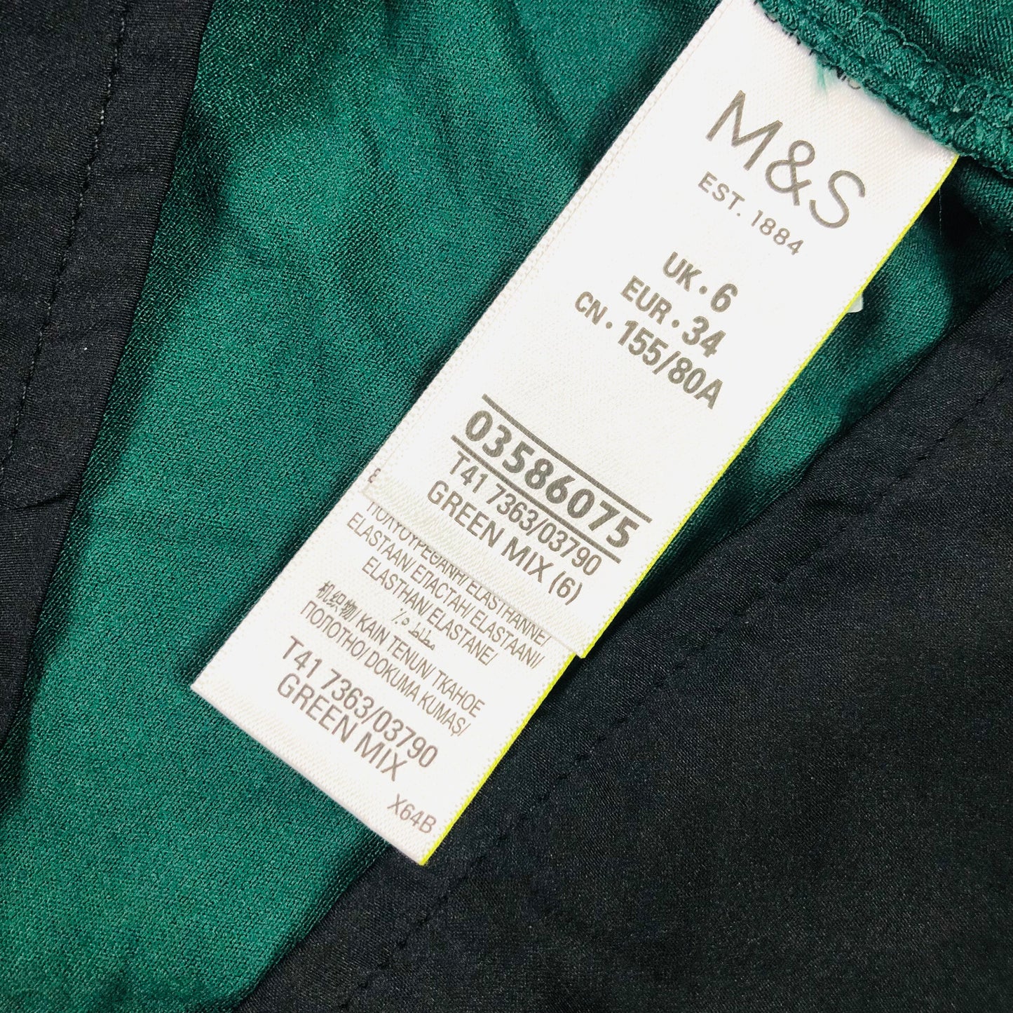 M&S Collection Top Longline Size 6 Bottle Green Contrast Black Hem  RRP £25 NEW