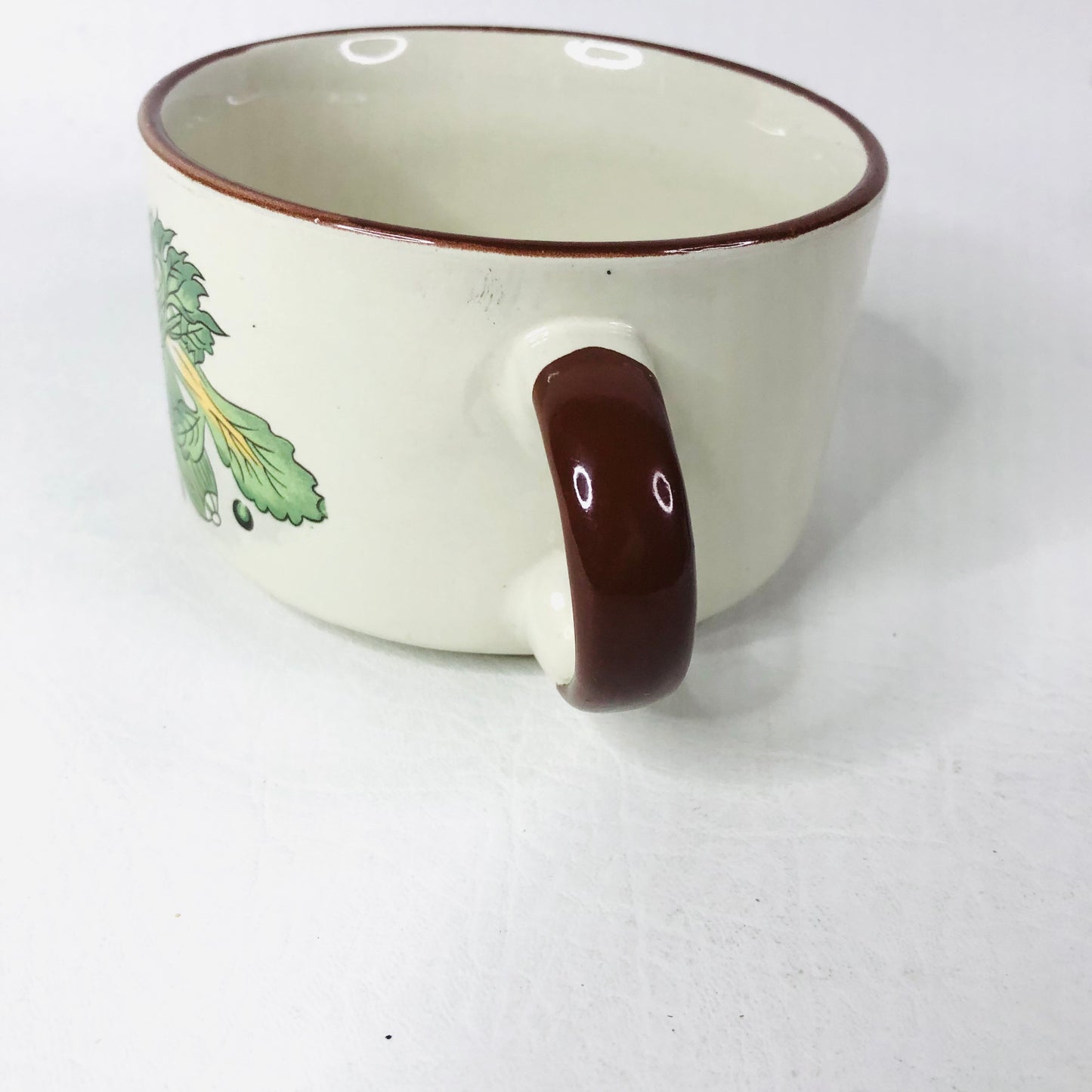 Set of 3 Retro 1970s Soup Cups Bowls Garden Vegetable Motif Brown Trim Esso/Shell Promotion