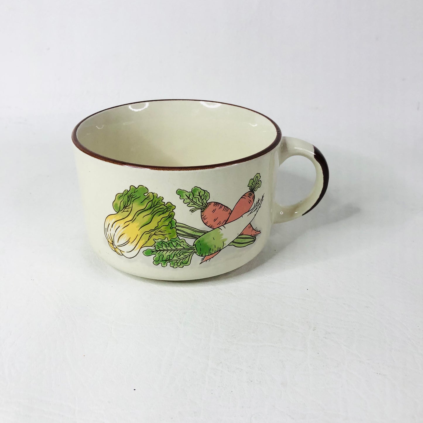 Set of 3 Retro 1970s Soup Cups Bowls Garden Vegetable Motif Brown Trim Esso/Shell Promotion