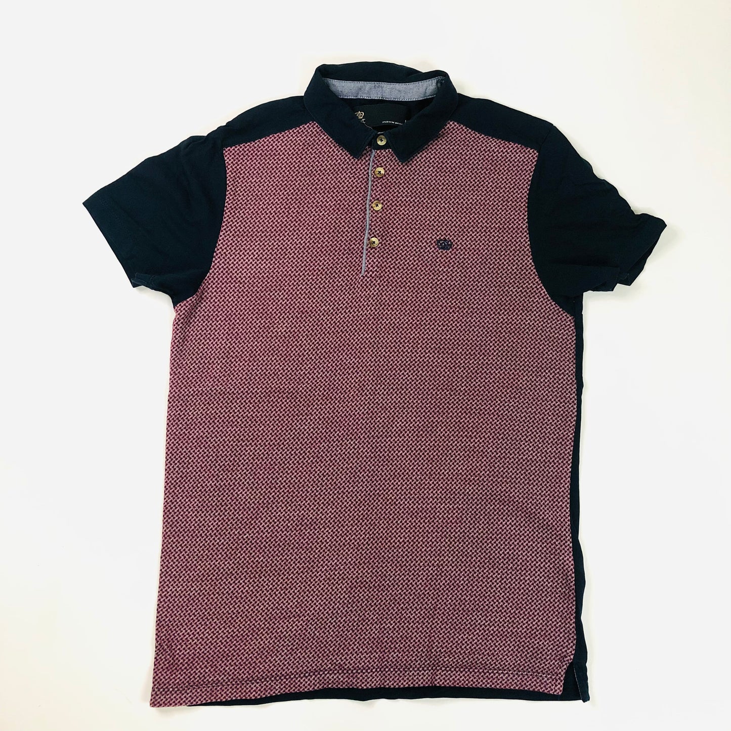 Next Mens Size Medium Navy Burgundy Mix Short Sleeve Casual Cotton Polo Shirt