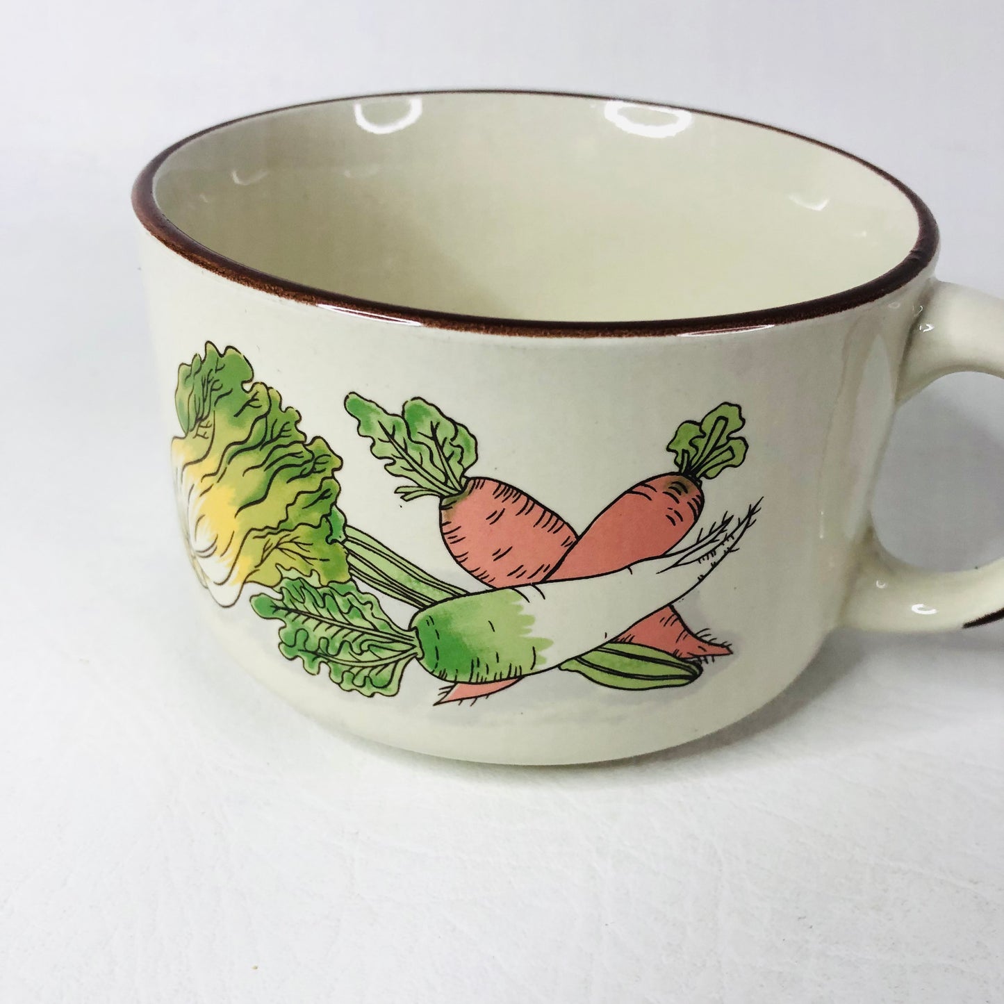 Set of 3 Retro 1970s Soup Cups Bowls Garden Vegetable Motif Brown Trim Esso/Shell Promotion
