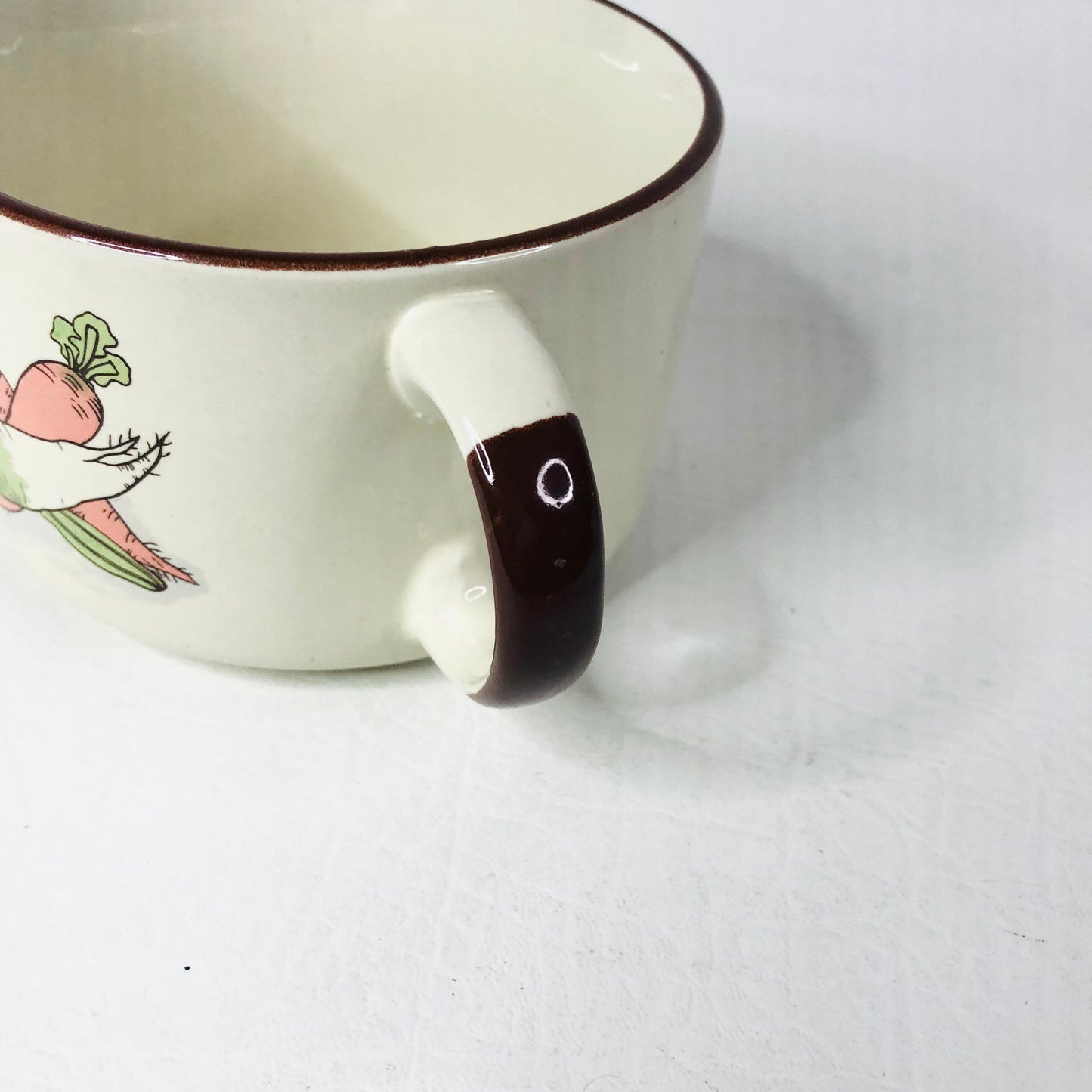 Set of 3 Retro 1970s Soup Cups Bowls Garden Vegetable Motif Brown Trim Esso/Shell Promotion