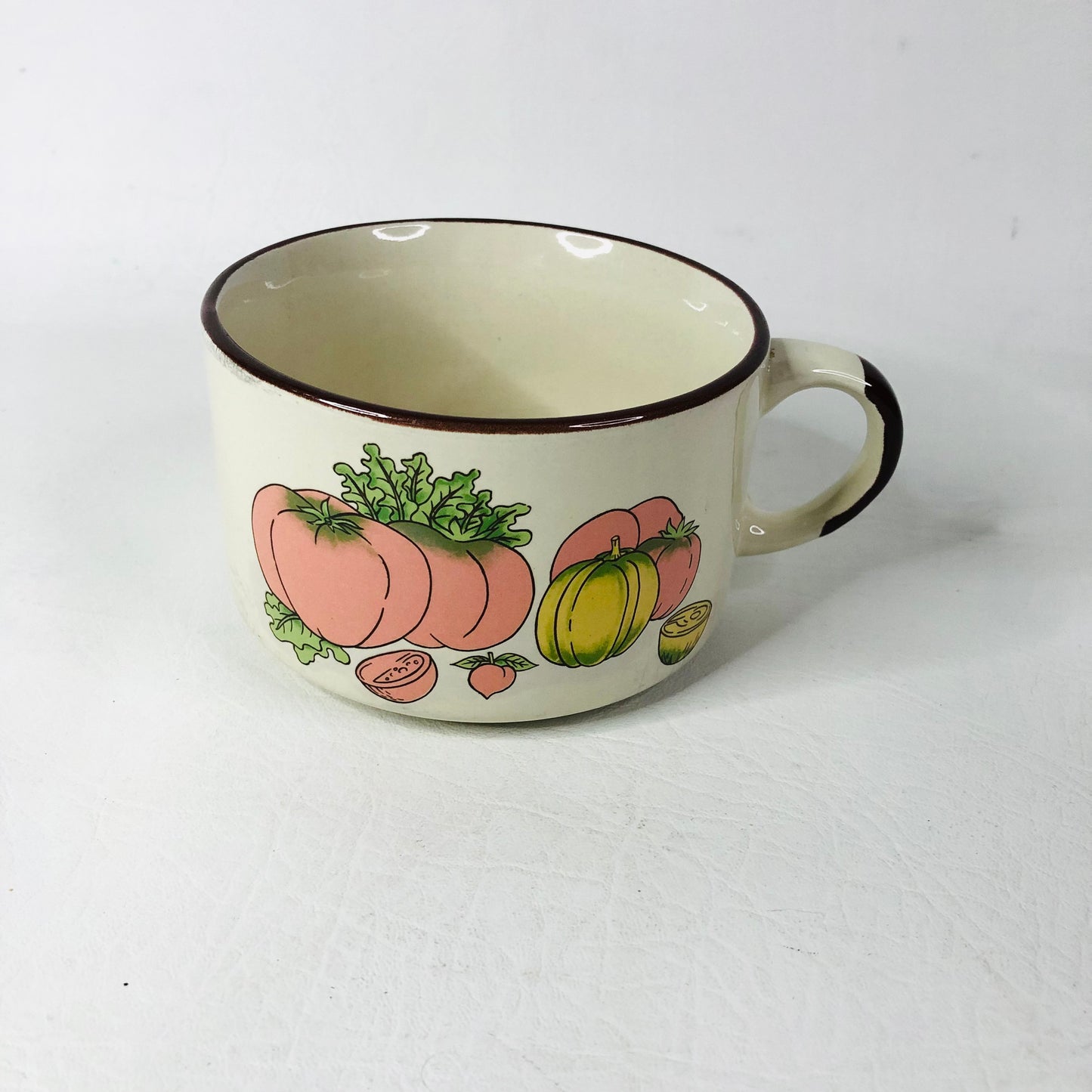 Set of 3 Retro 1970s Soup Cups Bowls Garden Vegetable Motif Brown Trim Esso/Shell Promotion
