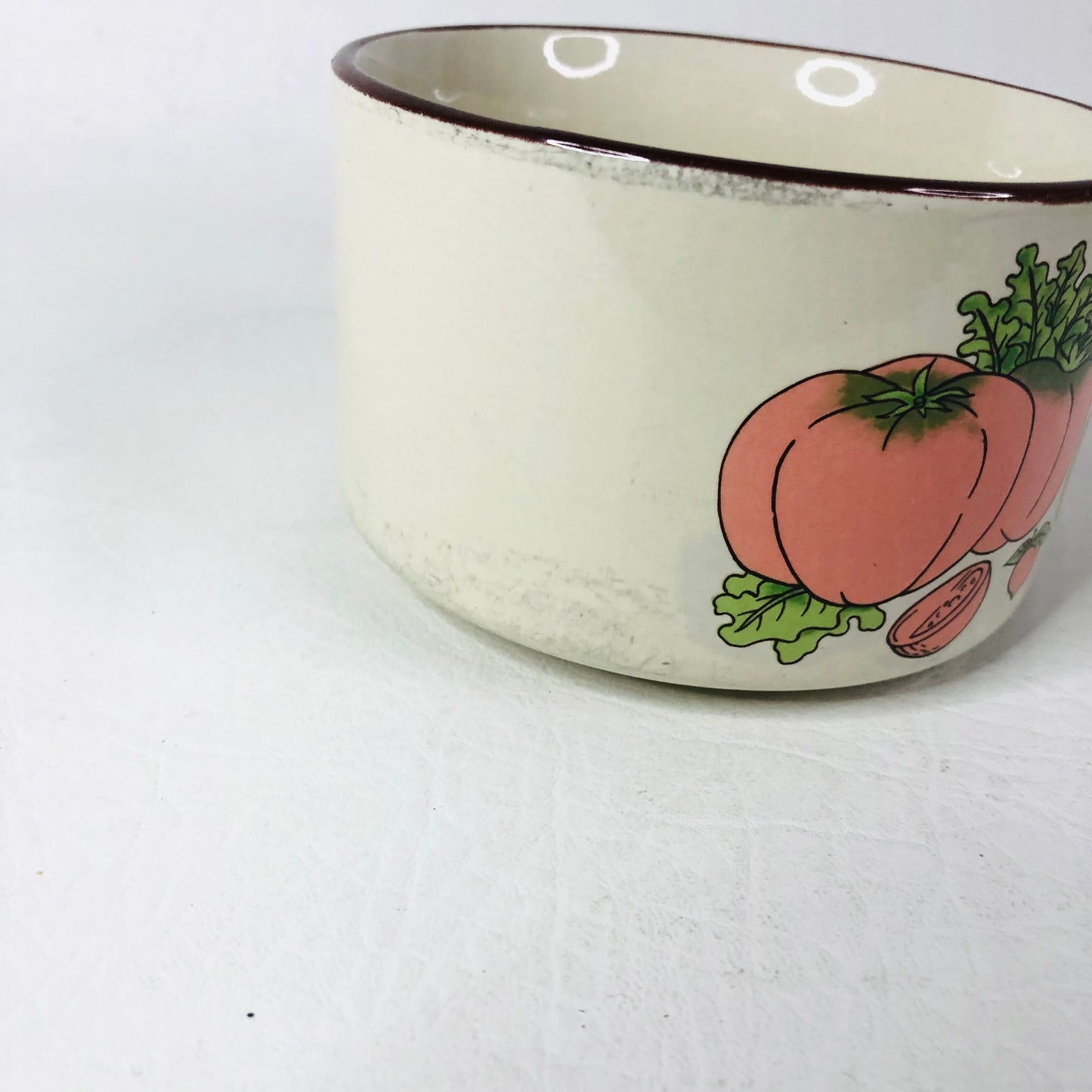 Set of 3 Retro 1970s Soup Cups Bowls Garden Vegetable Motif Brown Trim Esso/Shell Promotion
