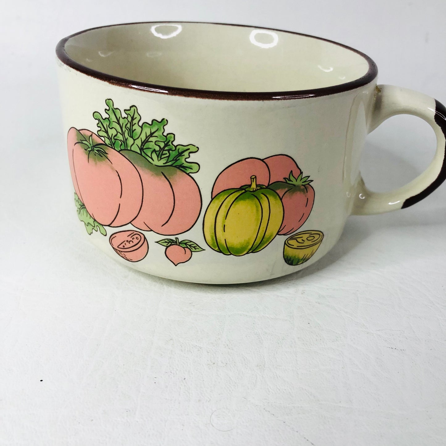 Set of 3 Retro 1970s Soup Cups Bowls Garden Vegetable Motif Brown Trim Esso/Shell Promotion