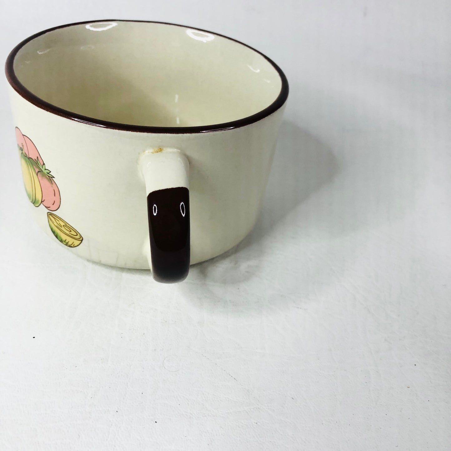 Set of 3 Retro 1970s Soup Cups Bowls Garden Vegetable Motif Brown Trim Esso/Shell Promotion