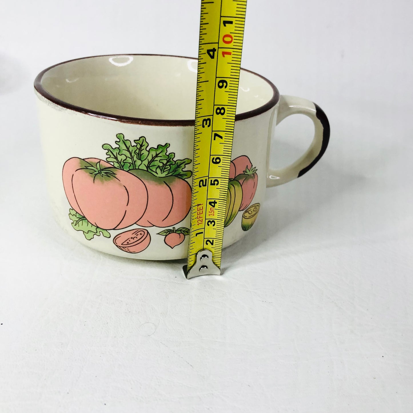 Set of 3 Retro 1970s Soup Cups Bowls Garden Vegetable Motif Brown Trim Esso/Shell Promotion