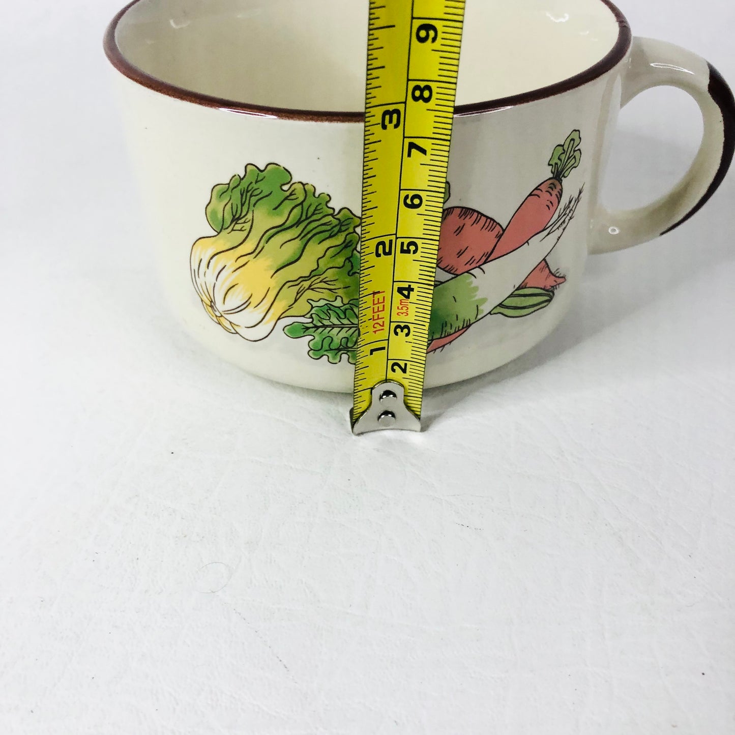 Set of 3 Retro 1970s Soup Cups Bowls Garden Vegetable Motif Brown Trim Esso/Shell Promotion