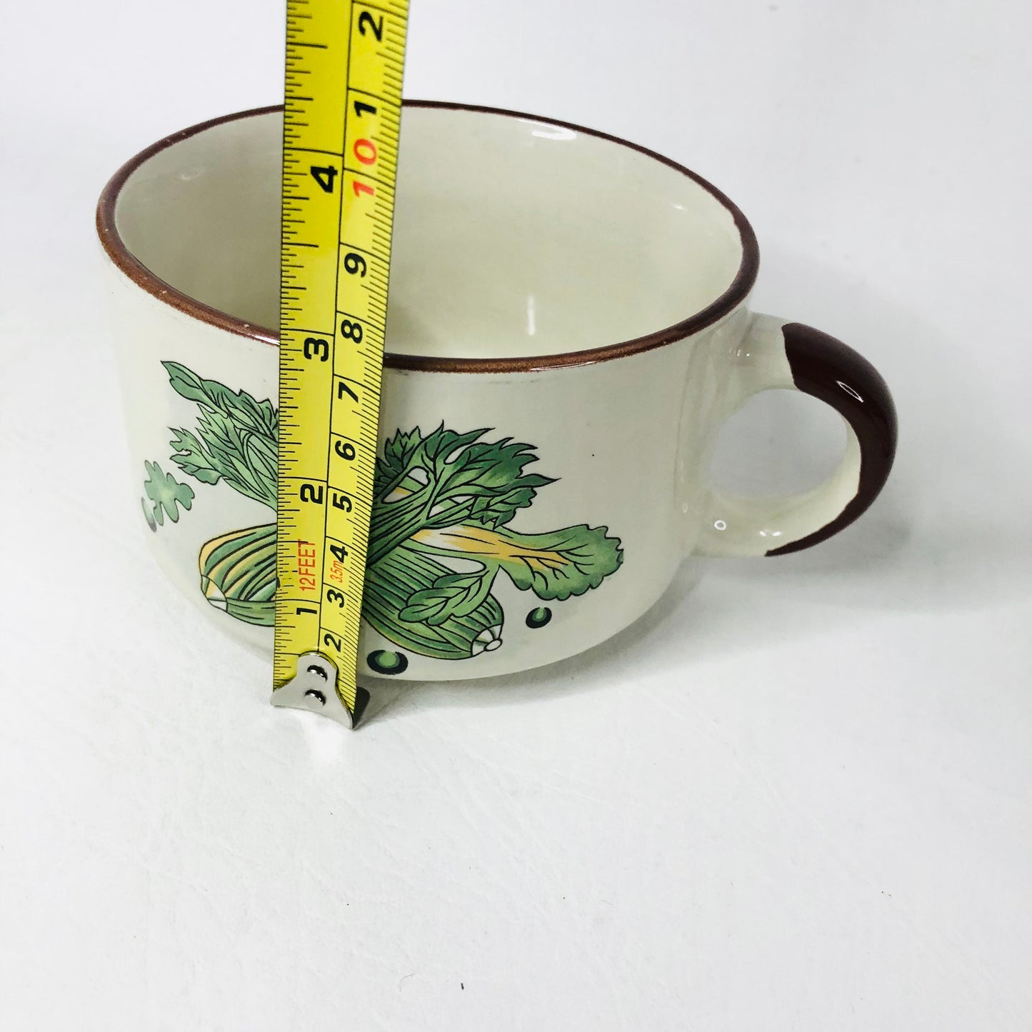 Set of 3 Retro 1970s Soup Cups Bowls Garden Vegetable Motif Brown Trim Esso/Shell Promotion