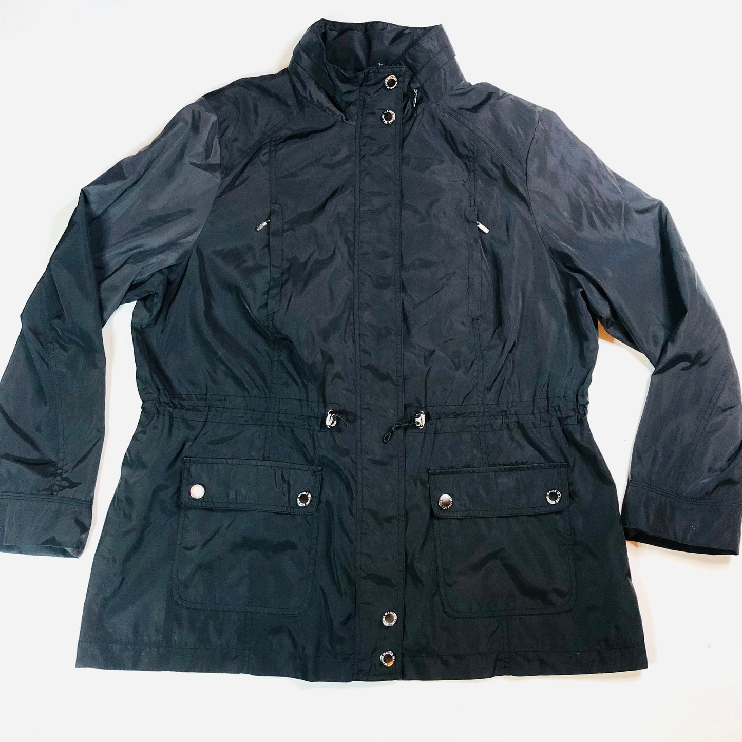 Maine New England Black Lightweight Parka Jacket with Foldaway Hood Size 20