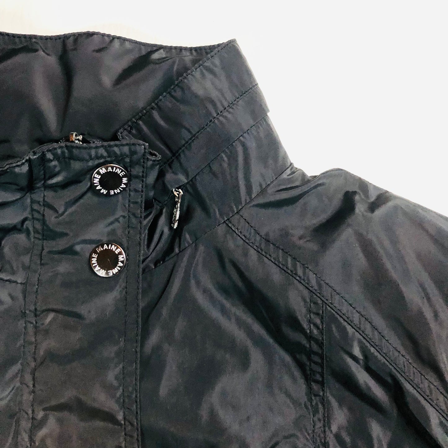 Maine New England Black Lightweight Parka Jacket with Foldaway Hood Size 20