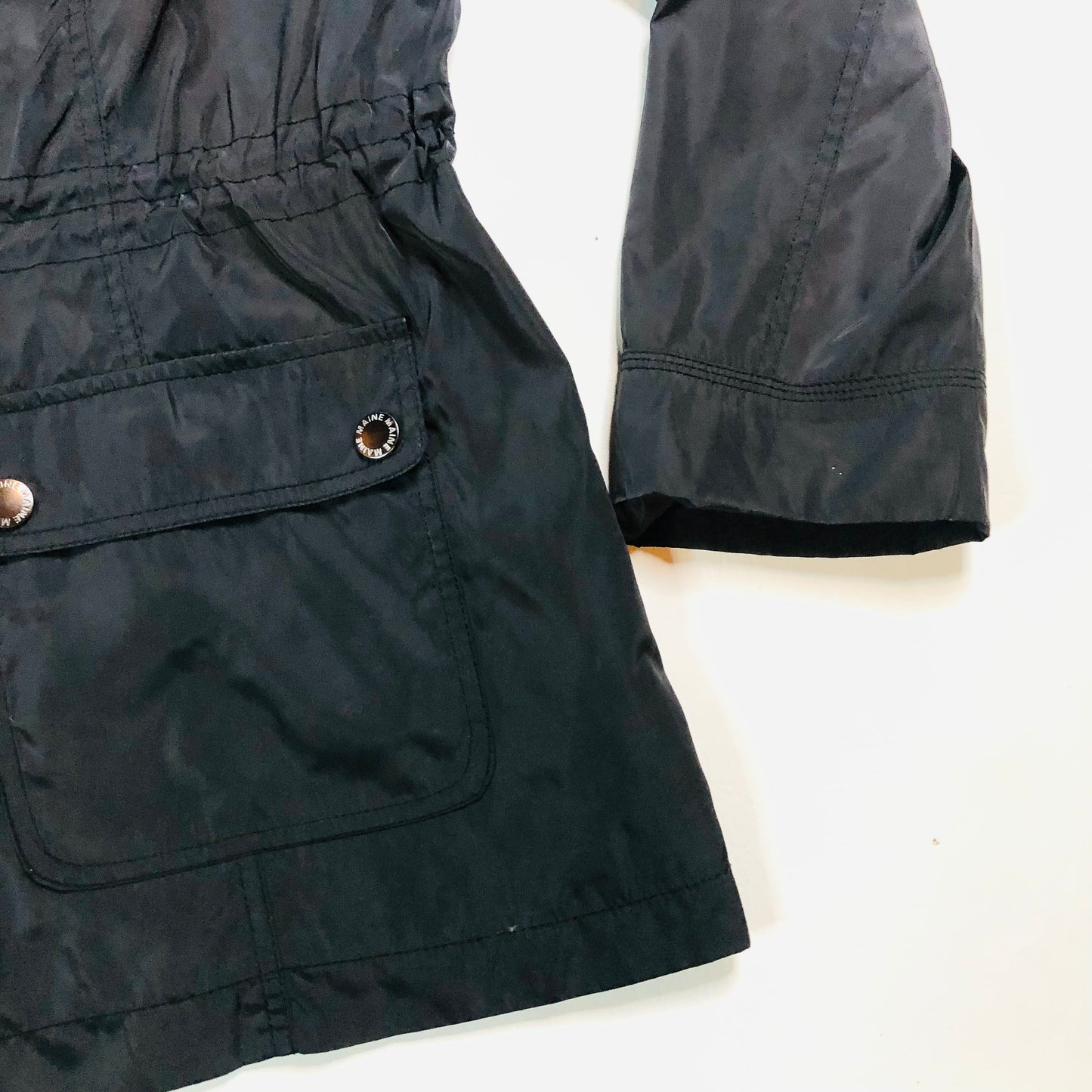 Maine New England Black Lightweight Parka Jacket with Foldaway Hood Size 20