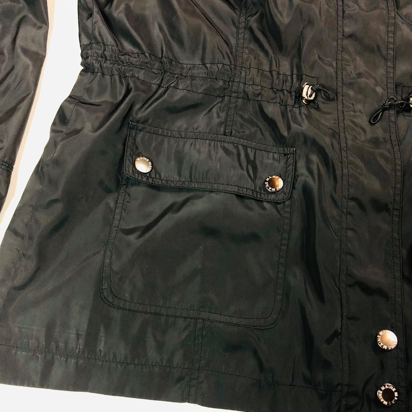 Maine New England Black Lightweight Parka Jacket with Foldaway Hood Size 20