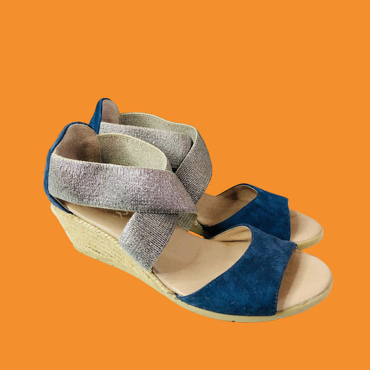 Pinaz Kara Womens Wedge Heel Espadrilles Sandals Navy Blue Size 4 (37)