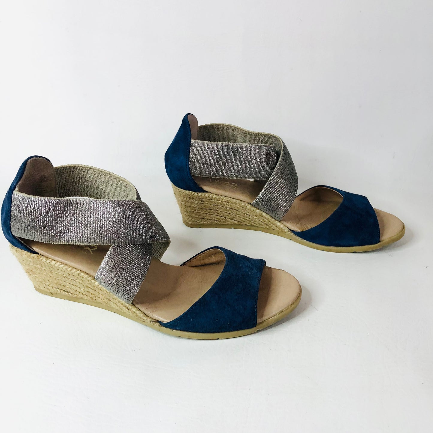Pinaz Kara Womens Wedge Heel Espadrilles Sandals Navy Blue Size 4 (37)