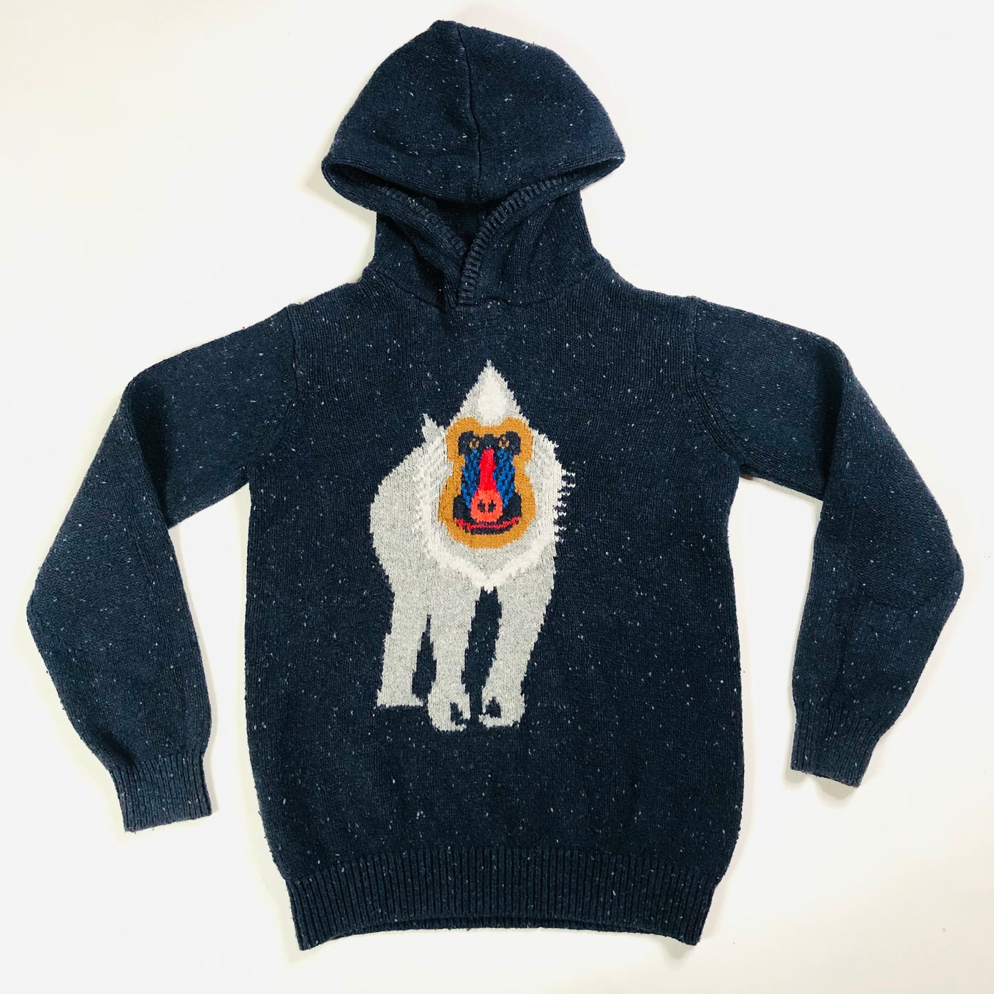 FatFace Boys Blue Animal Baboon Graphic Knit Hooded Jumper Age 10-11 Years