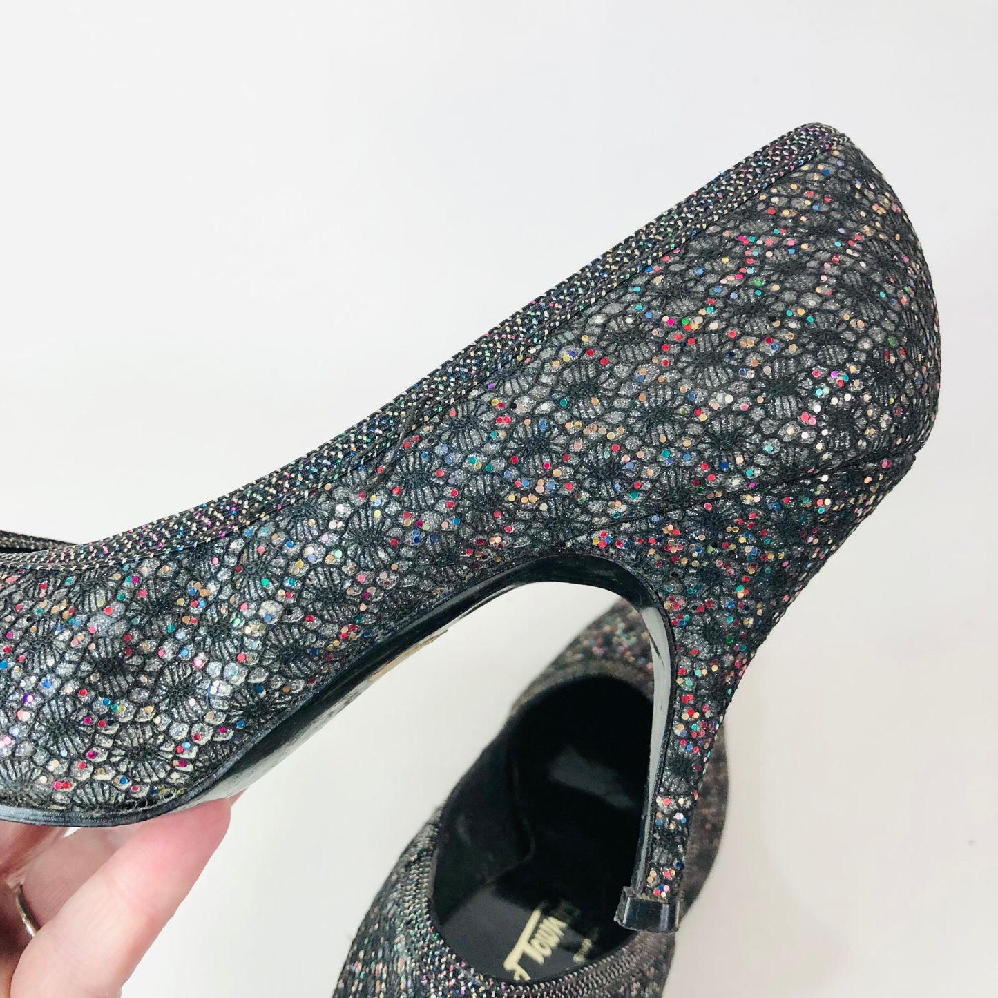 Round Towners By Stead & Simpson Grey Lace & Glitter Vintage Court Shoes Size 4