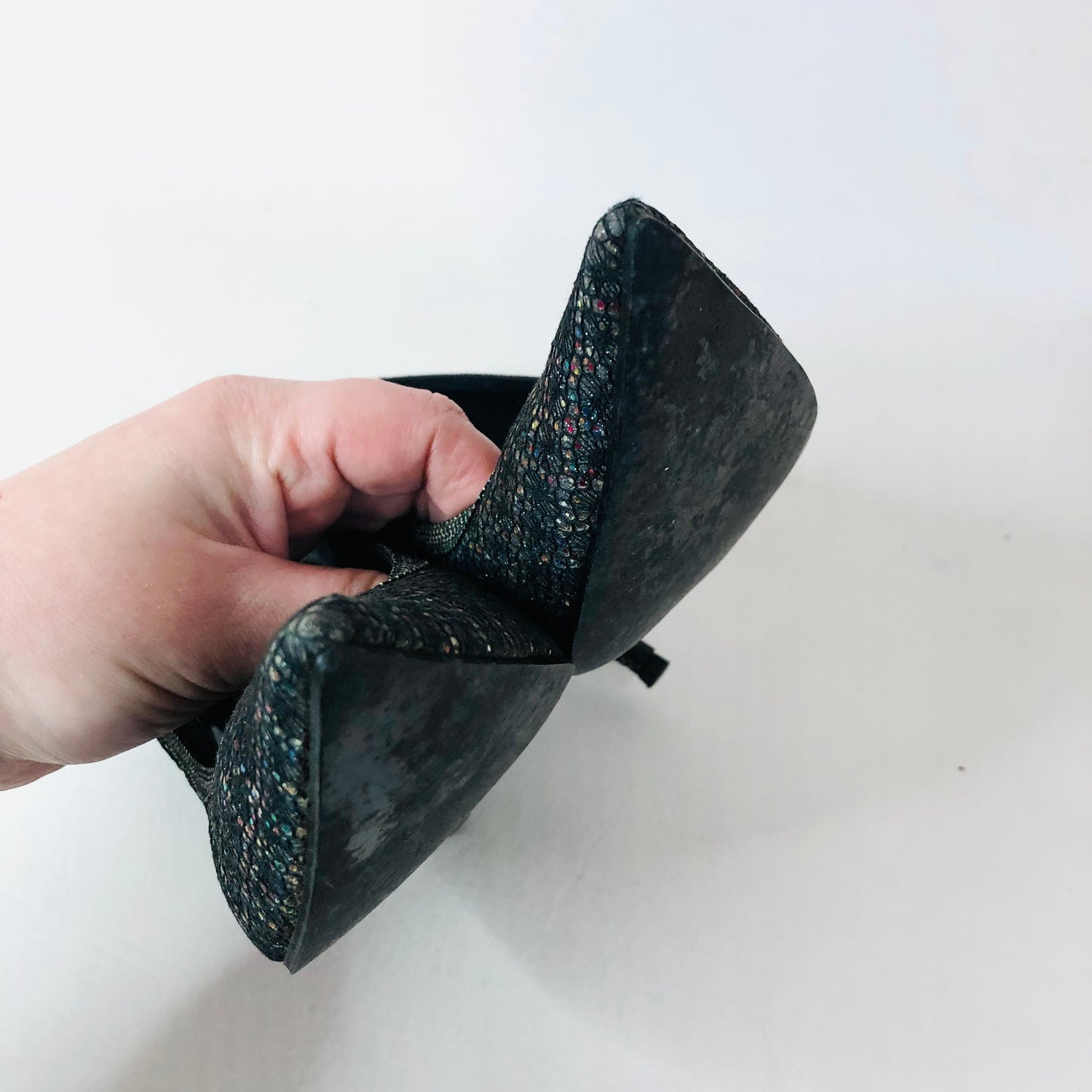 Round Towners By Stead & Simpson Grey Lace & Glitter Vintage Court Shoes Size 4